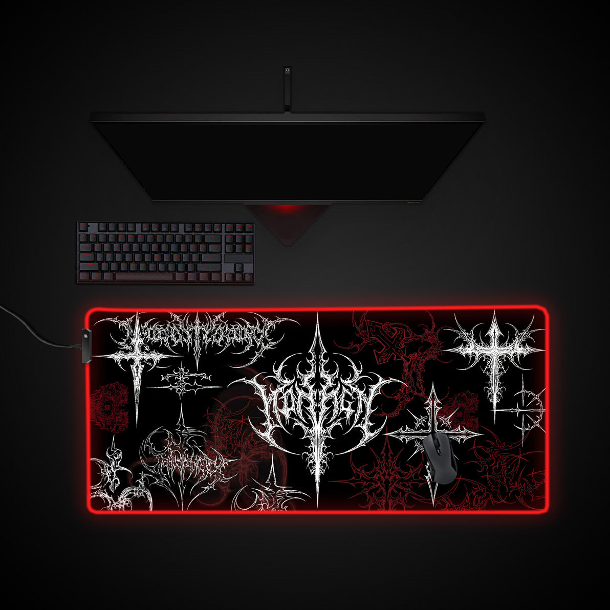 Fractured Lineage desk mat with RGB edge lighting