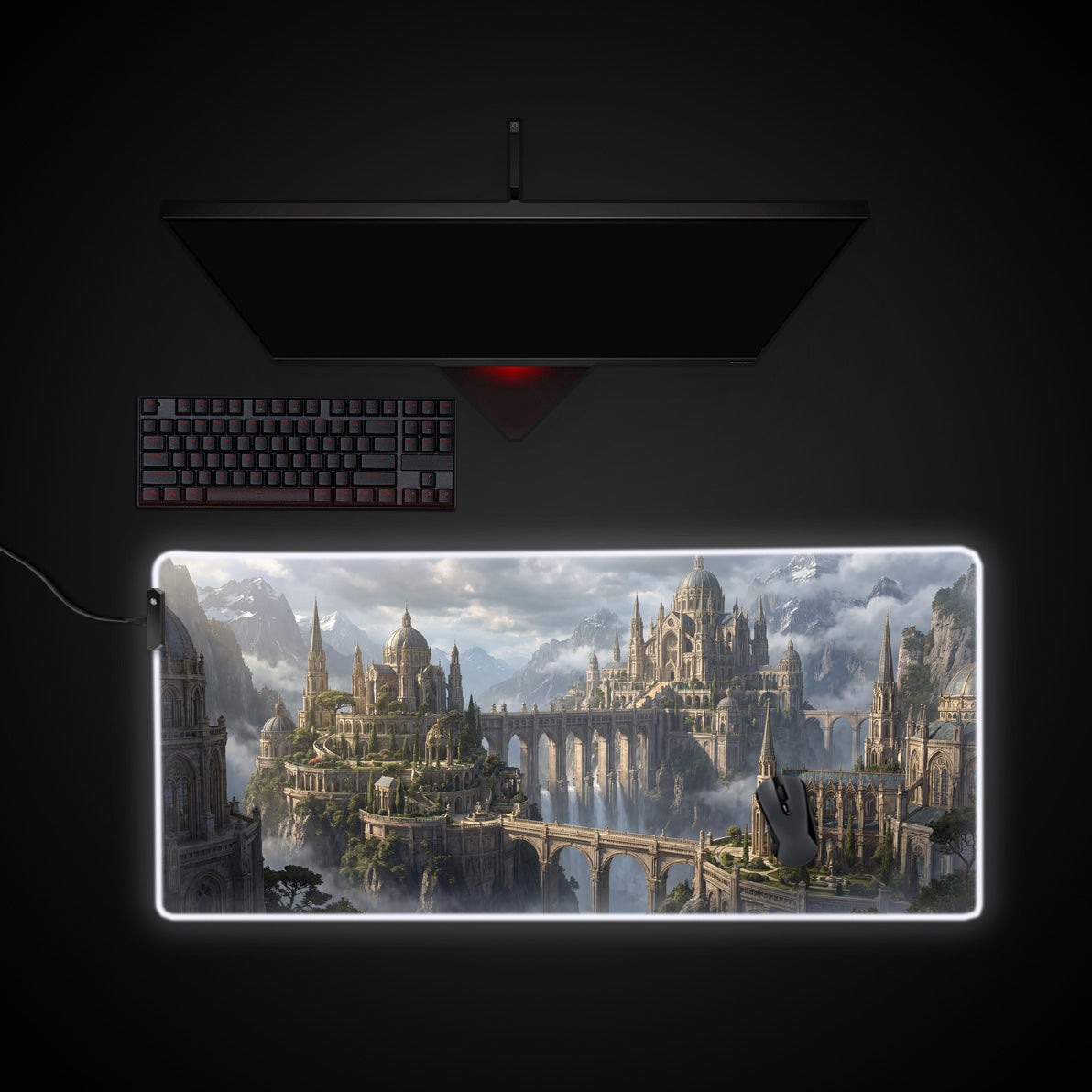 Aethelgard Ascent desk mat with RGB edge lighting