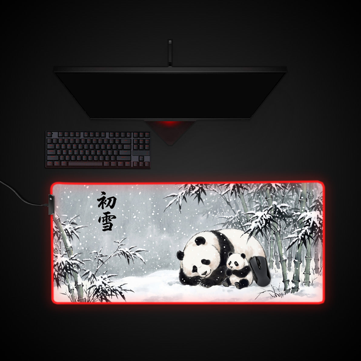 First Snow desk mat with RGB edge lighting