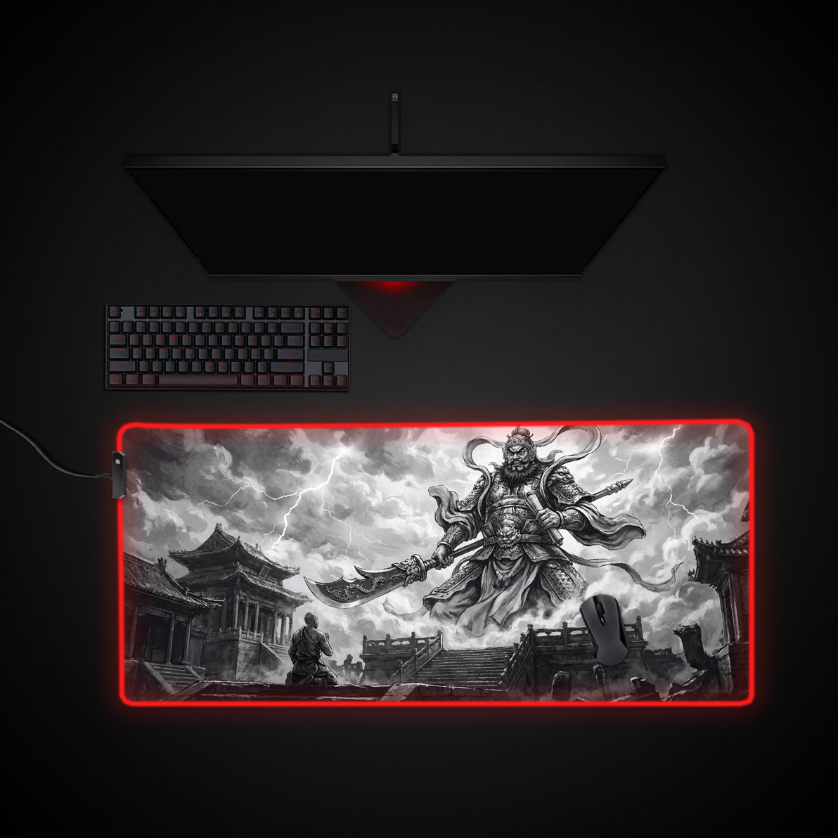 Cloud Deity desk mat with RGB edge lighting