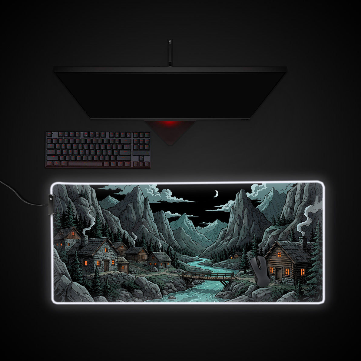 River Night desk mat with RGB edge lighting