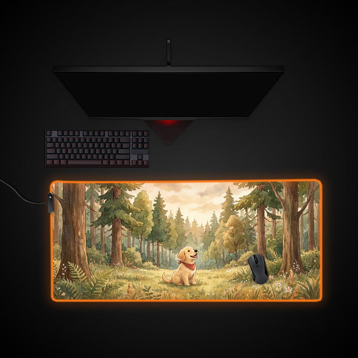 Golden Forest Scout desk mat with RGB edge lighting