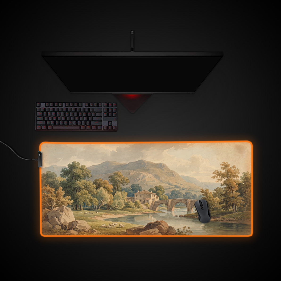 Classical Pastoral desk mat with RGB edge lighting