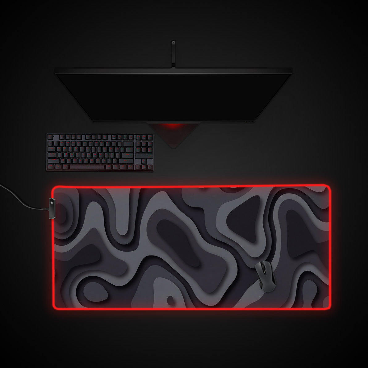 Obsidian Strata desk mat with RGB edge lighting