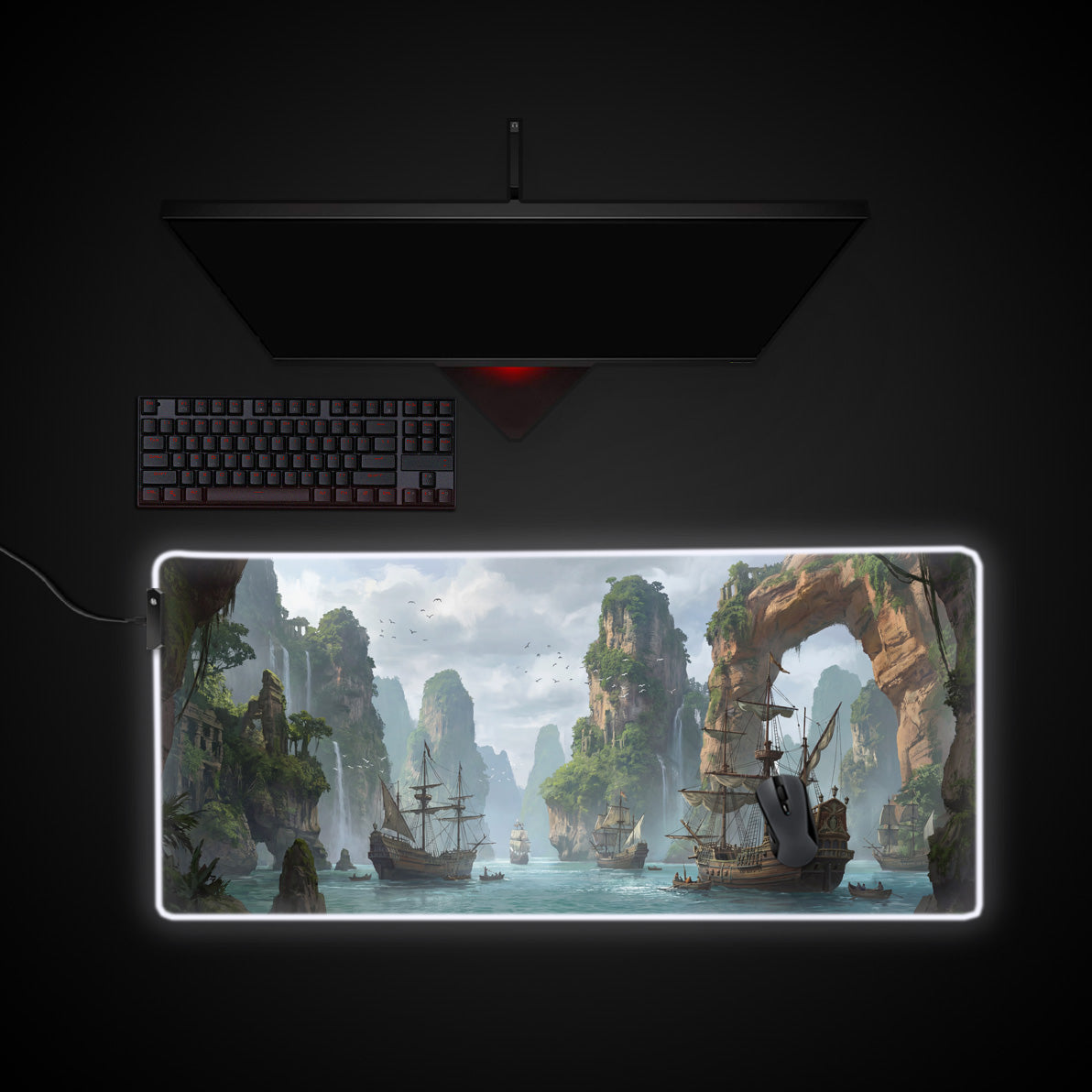Verdant Voyage desk mat with RGB edge lighting