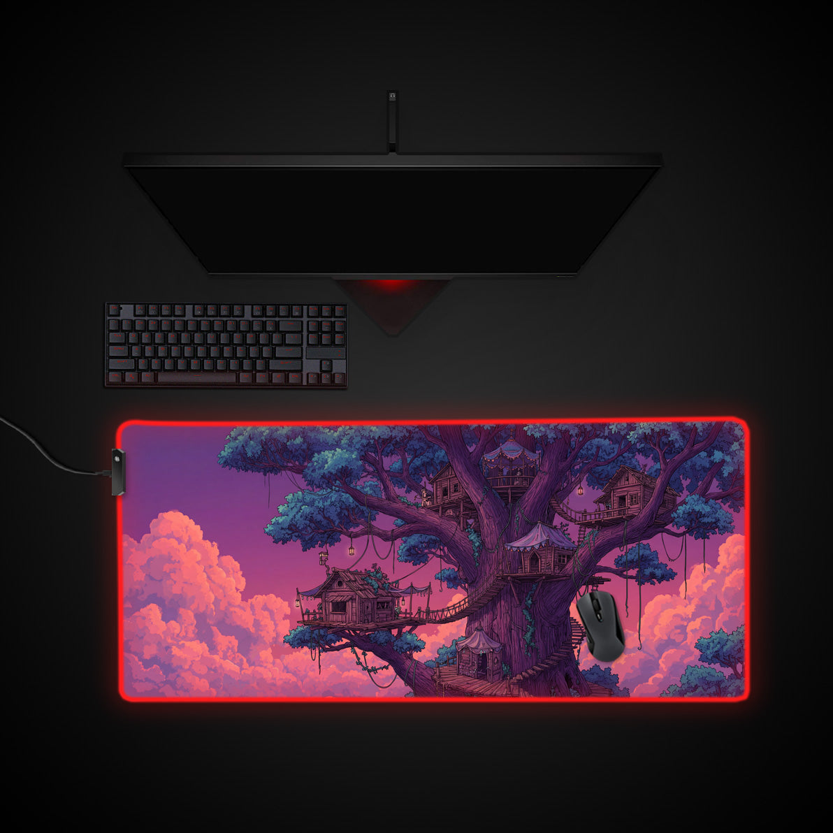 Sunset Heights desk mat with RGB edge lighting