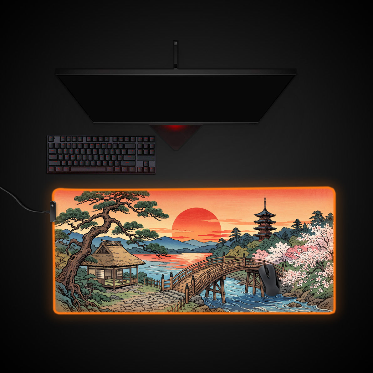 Sun Setting desk mat with RGB edge lighting