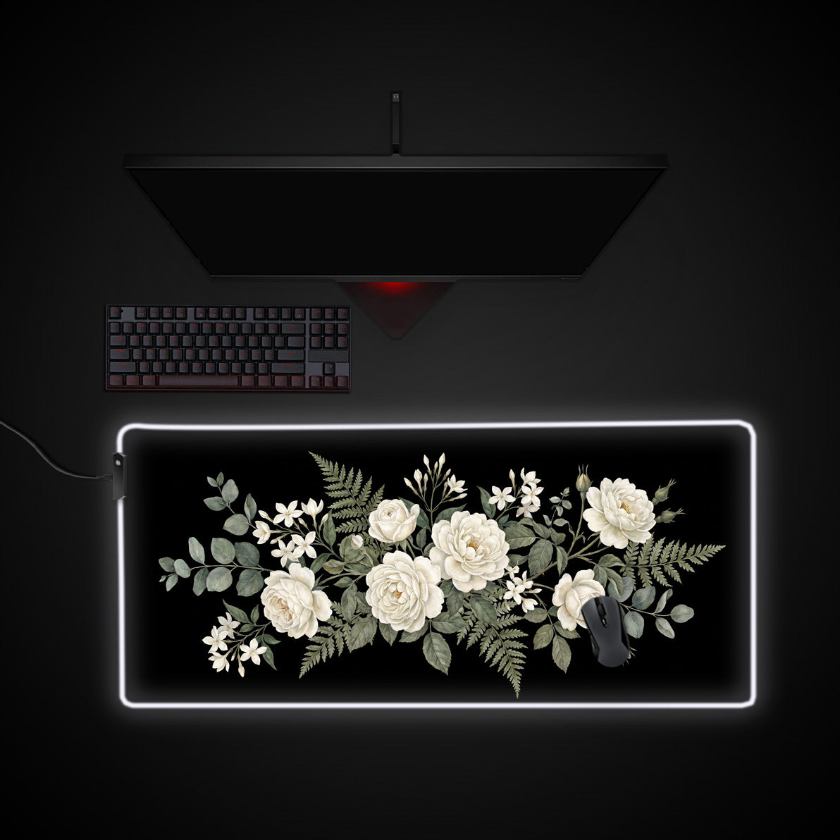 Obsidian Bloom desk mat with RGB edge lighting