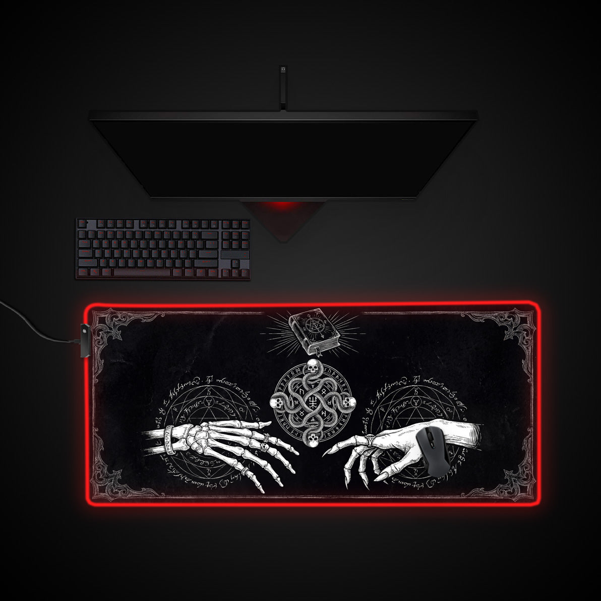 Grimoire Bind desk mat with RGB edge lighting
