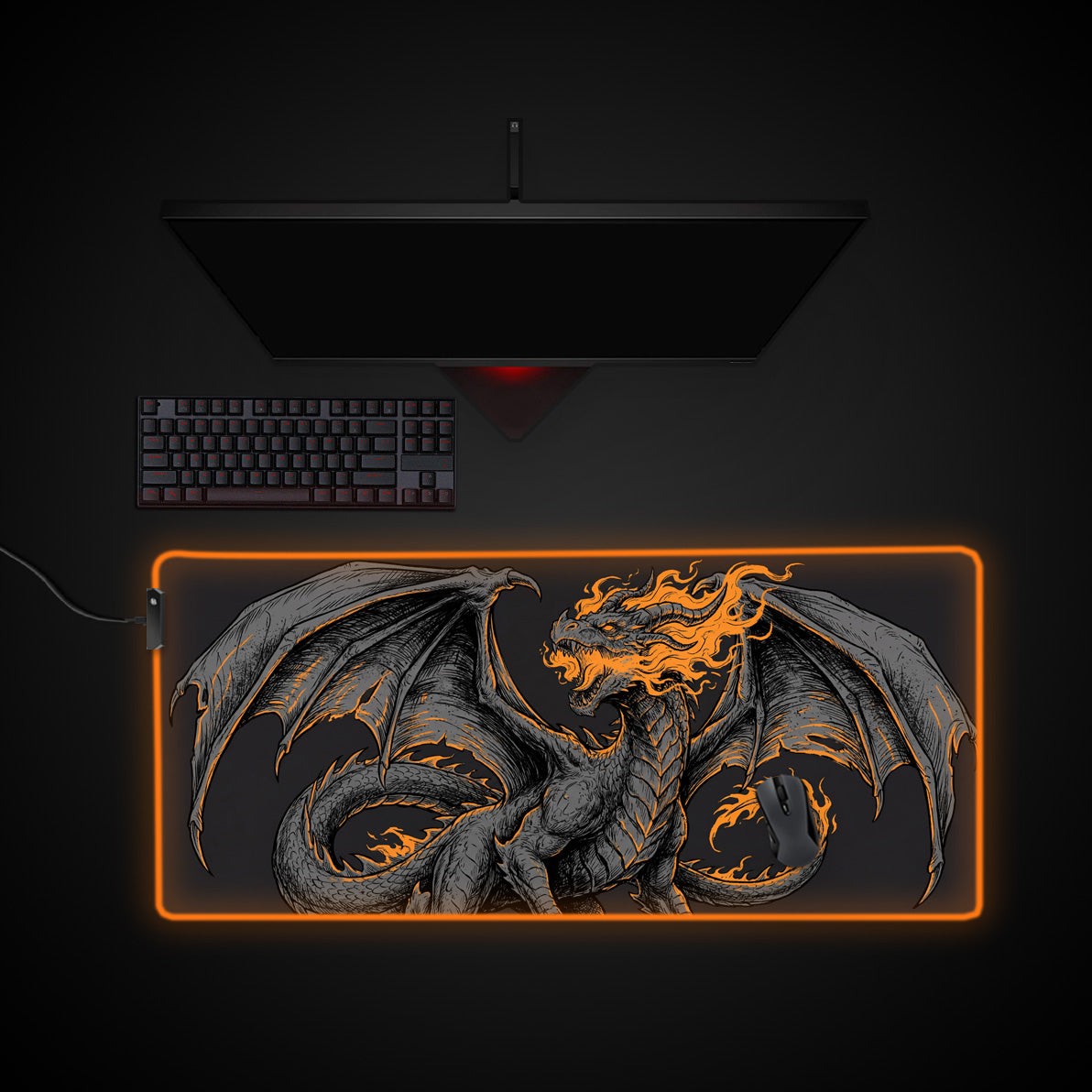 Ember Beast desk mat with RGB edge lighting