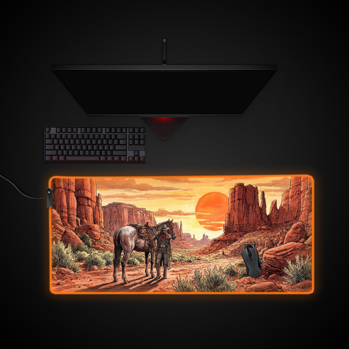 Desert Wanderer desk mat with RGB edge lighting