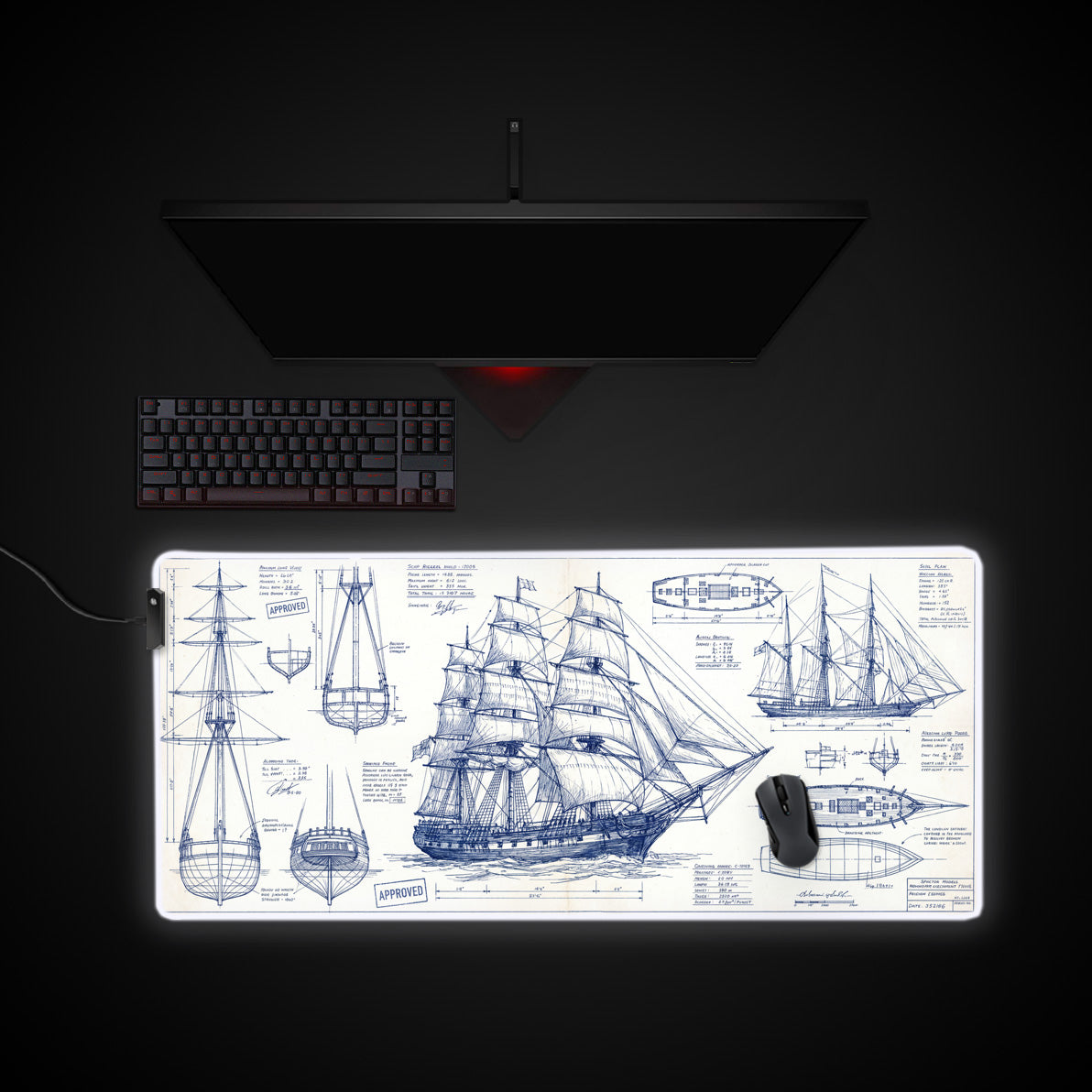 Shipwright's Draft desk mat with RGB edge lighting