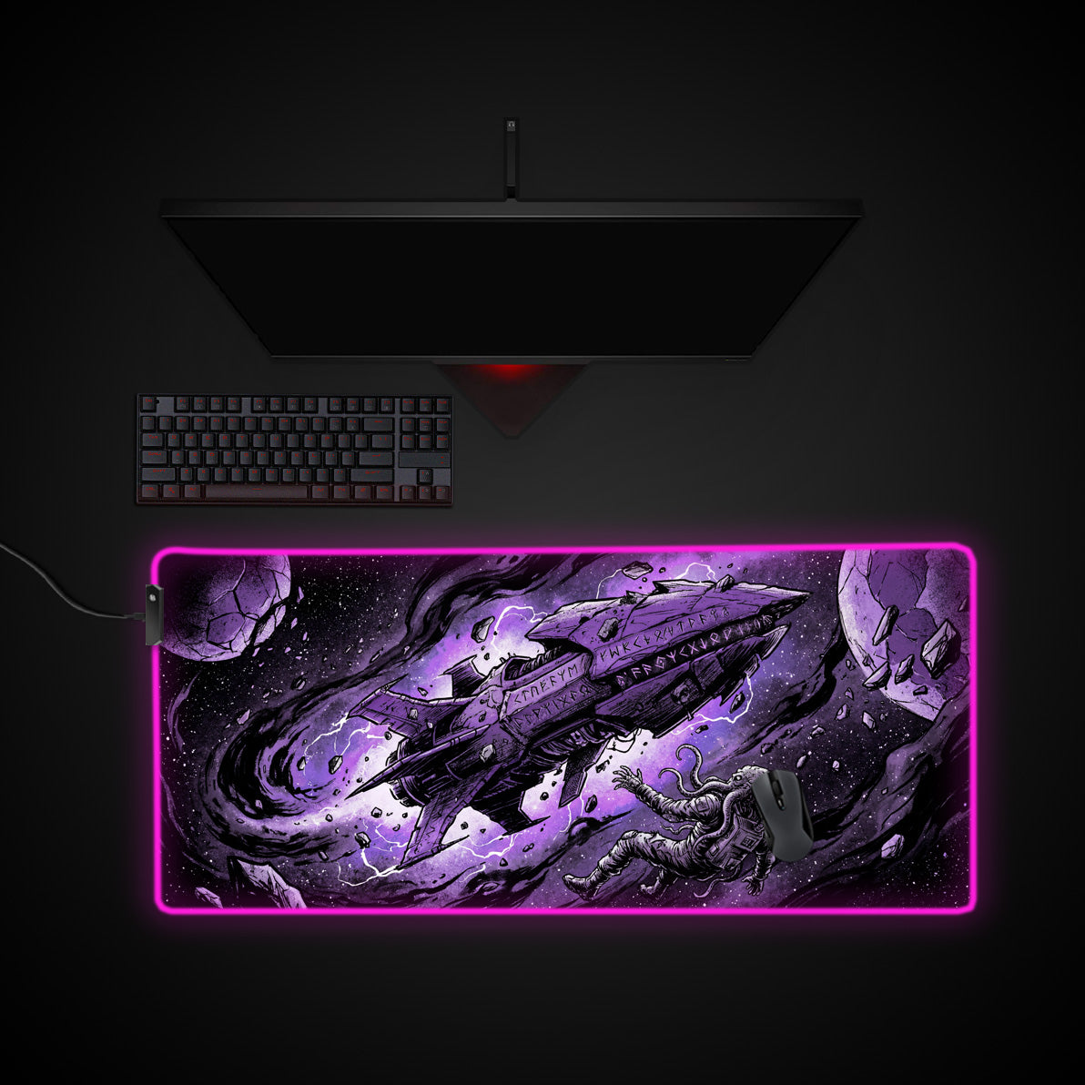 Eldritch Orbit desk mat with RGB edge lighting