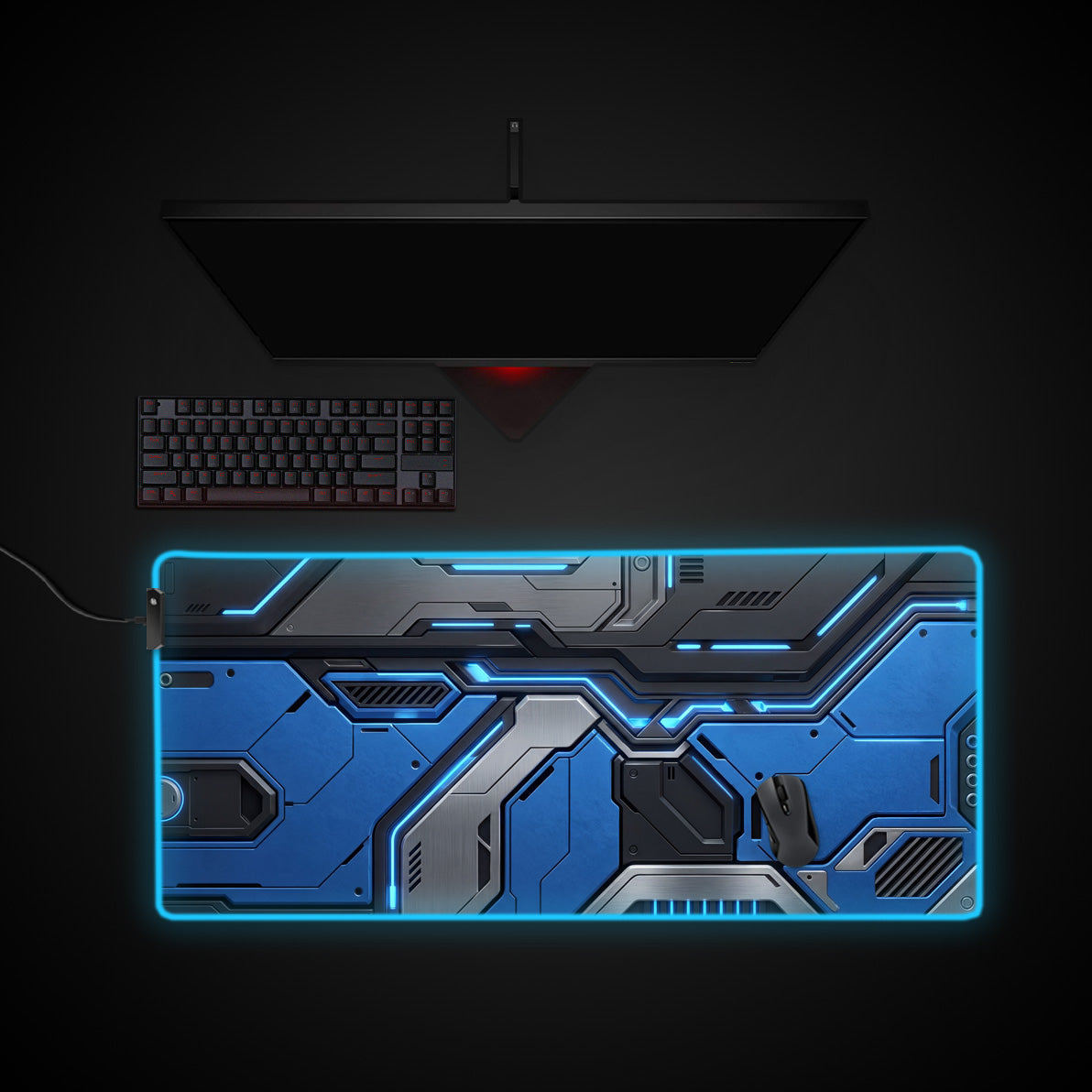 Blue Protocol desk mat with RGB edge lighting