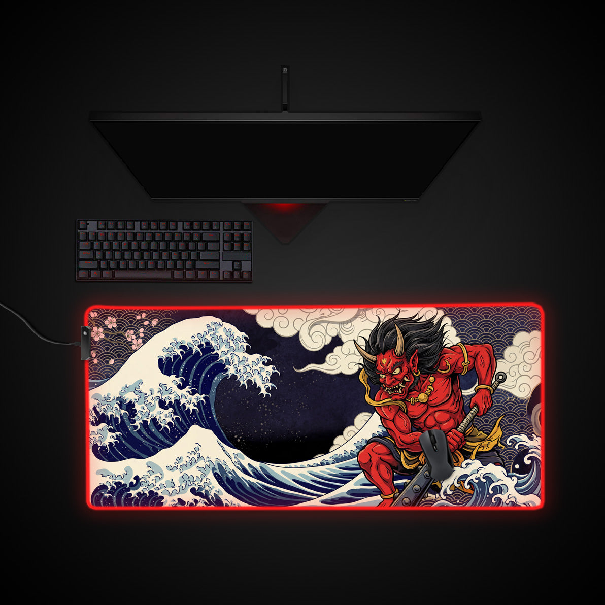 Yokai Tsunami desk mat with RGB edge lighting