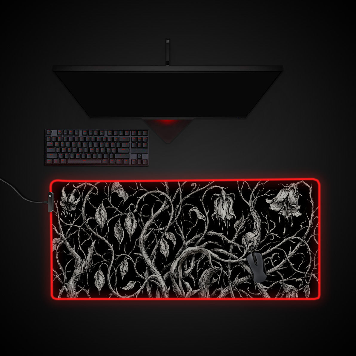 Shadow Vines desk mat with RGB edge lighting