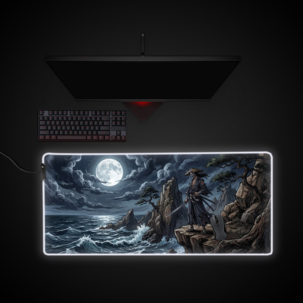 Tide and Steel desk mat with RGB edge lighting