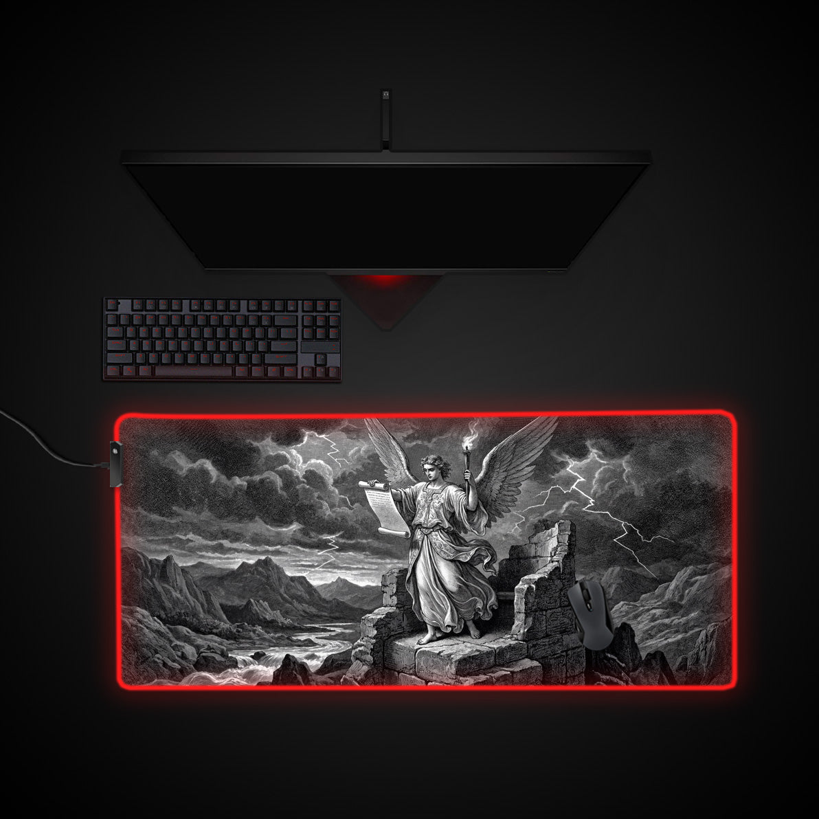 Storm Revelation desk mat with RGB edge lighting