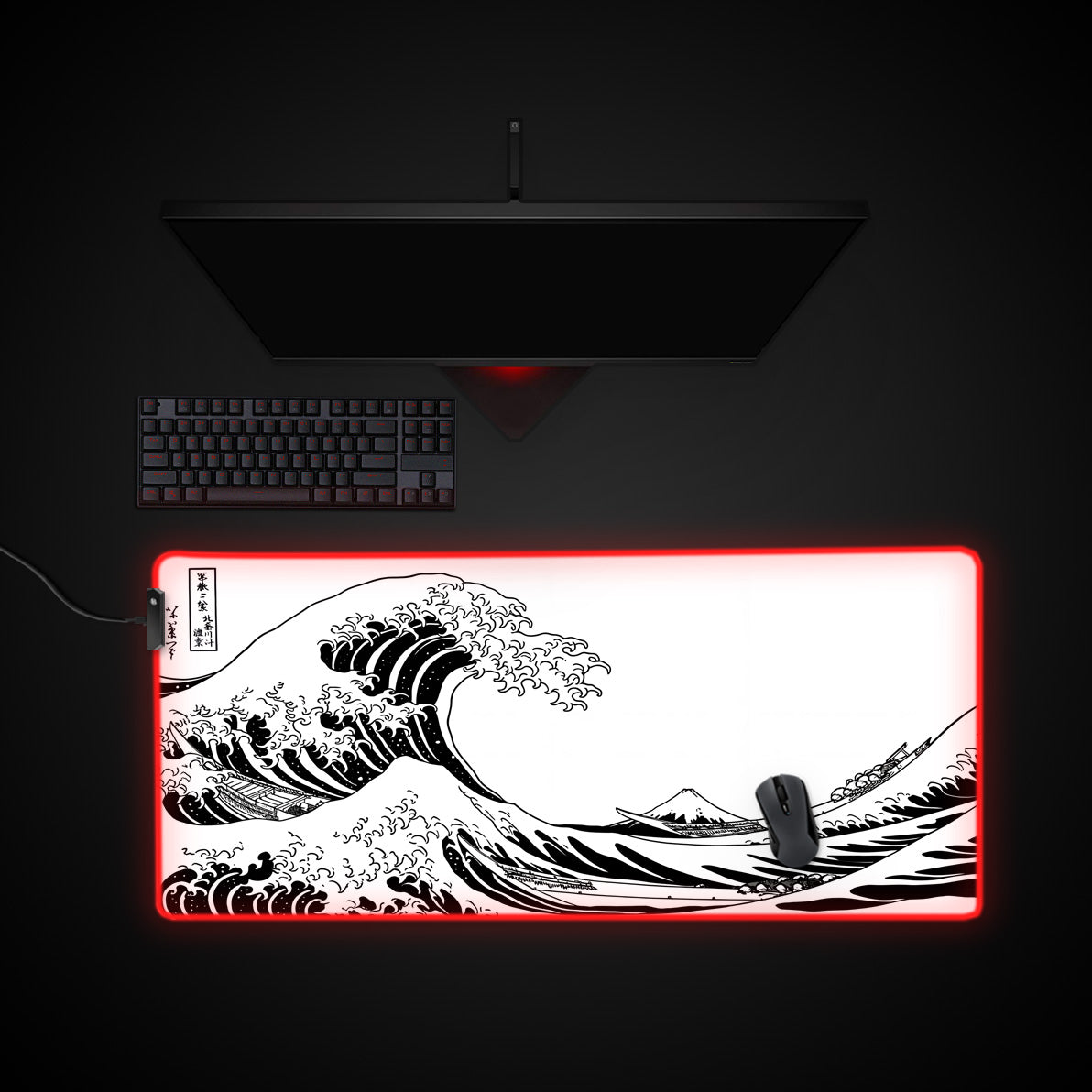 The Great Wave - White desk mat with RGB edge lighting