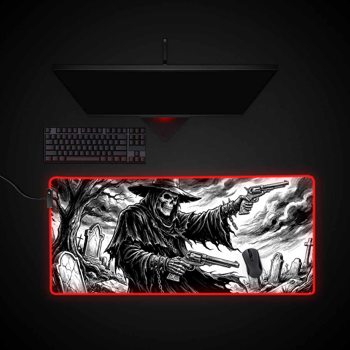 Gothic Gunslinger desk mat with RGB edge lighting
