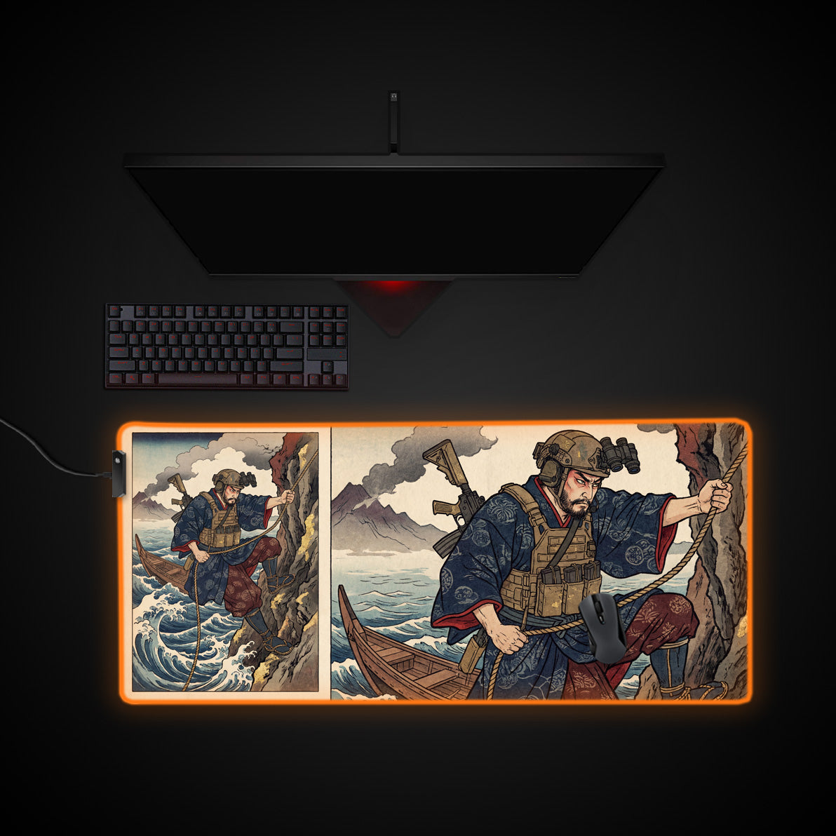 Tactical Ascent desk mat with RGB edge lighting