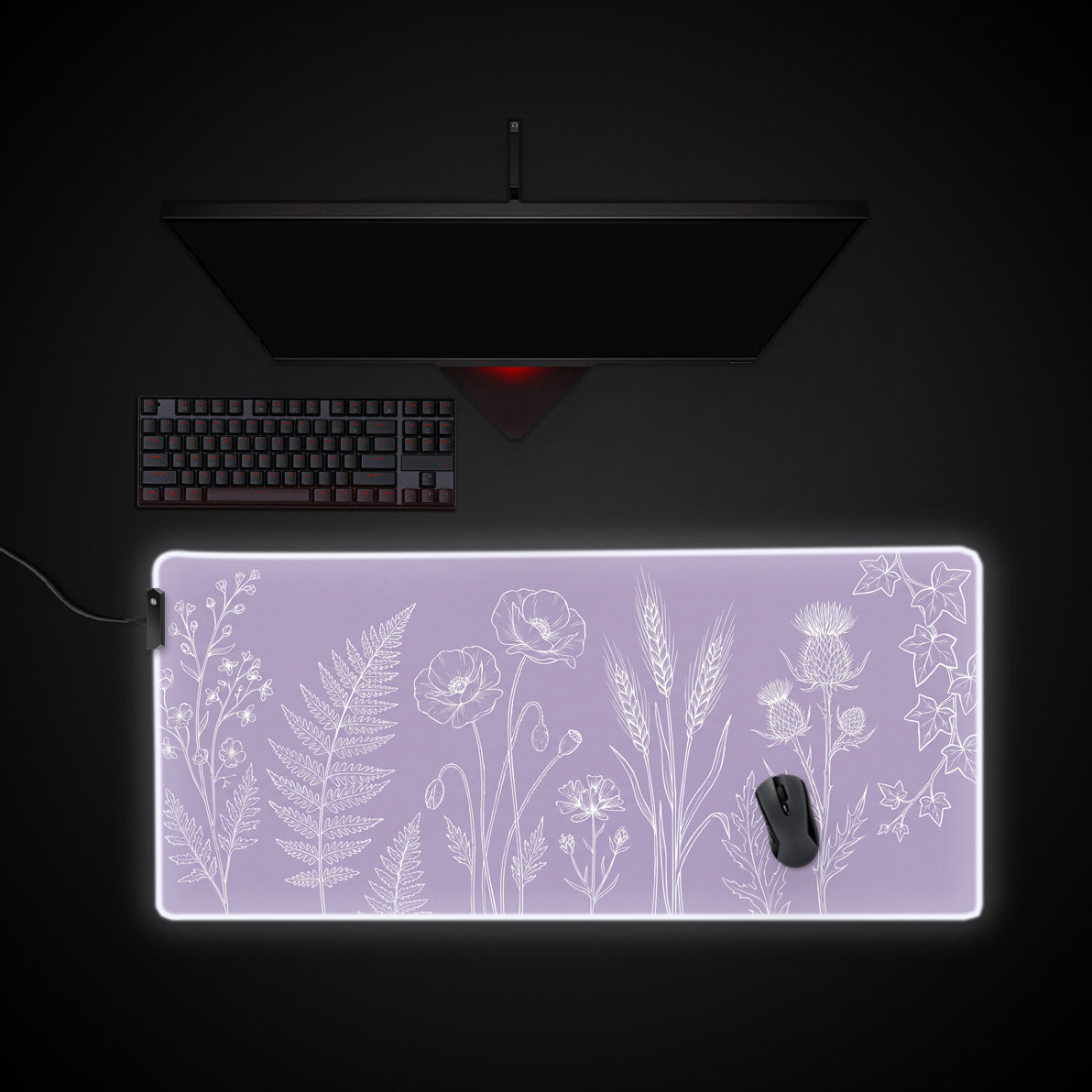 Lavender Botanica desk mat with RGB edge lighting