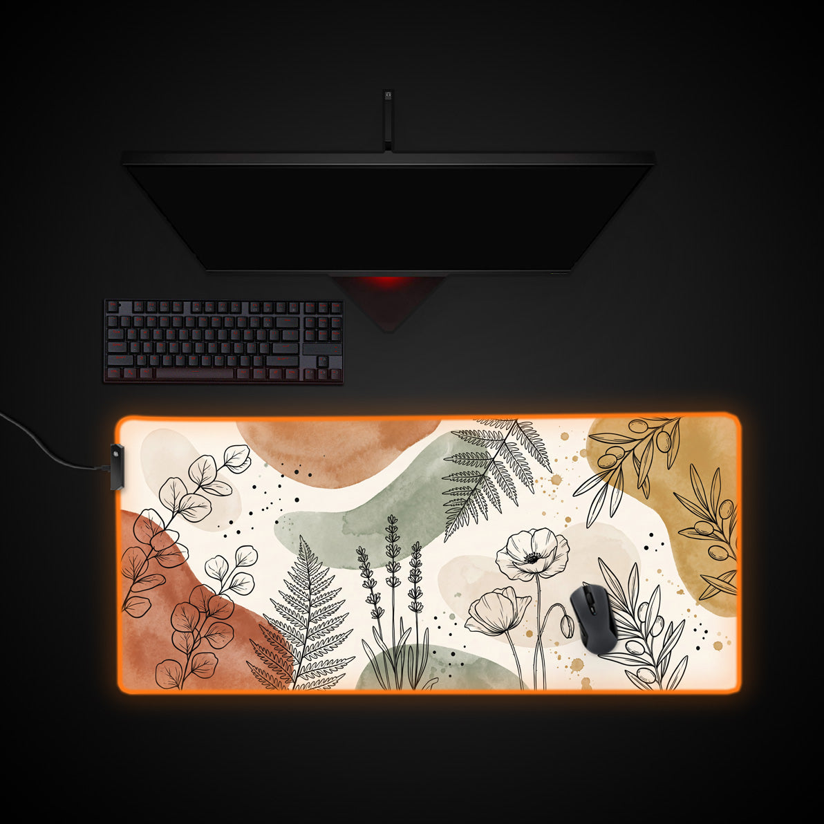Earthy Lines desk mat with RGB edge lighting
