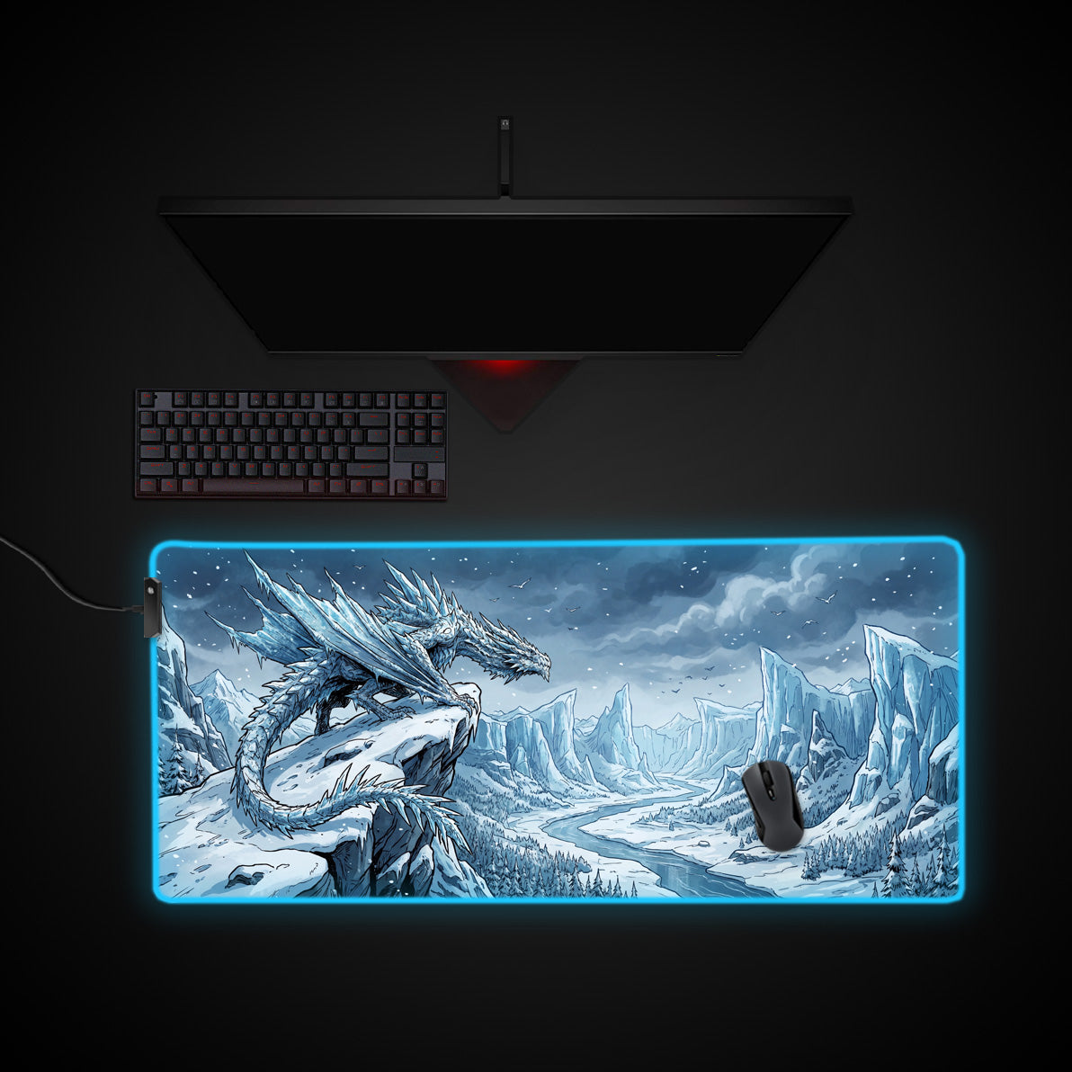 Glacial Guardian desk mat with RGB edge lighting