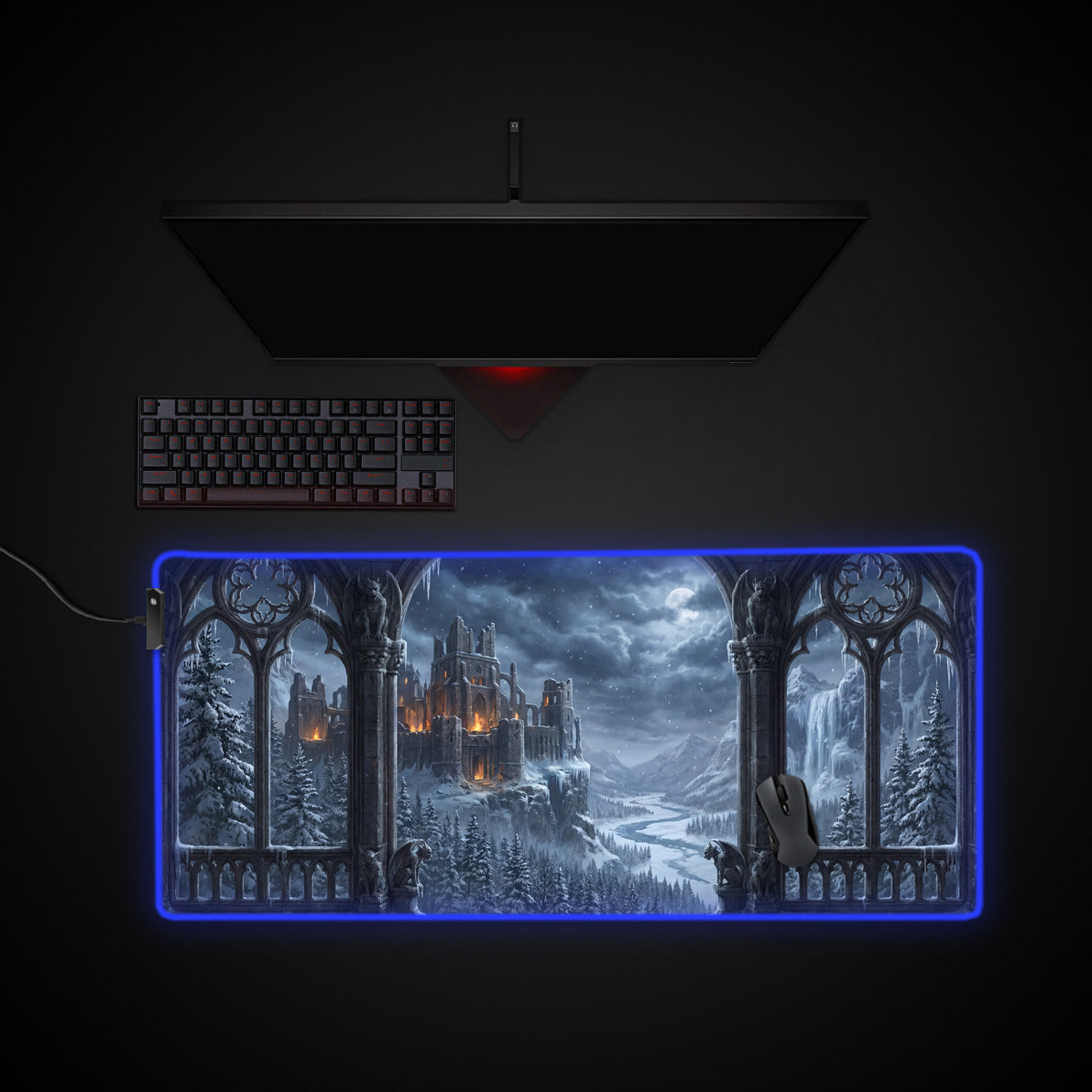 Obsidian Fortress desk mat with RGB edge lighting