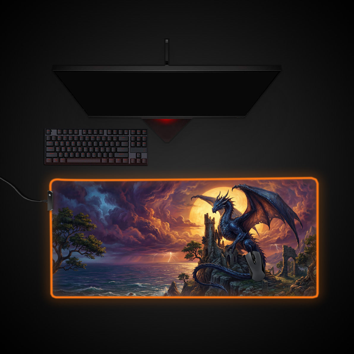 Ancient Overlord desk mat with RGB edge lighting