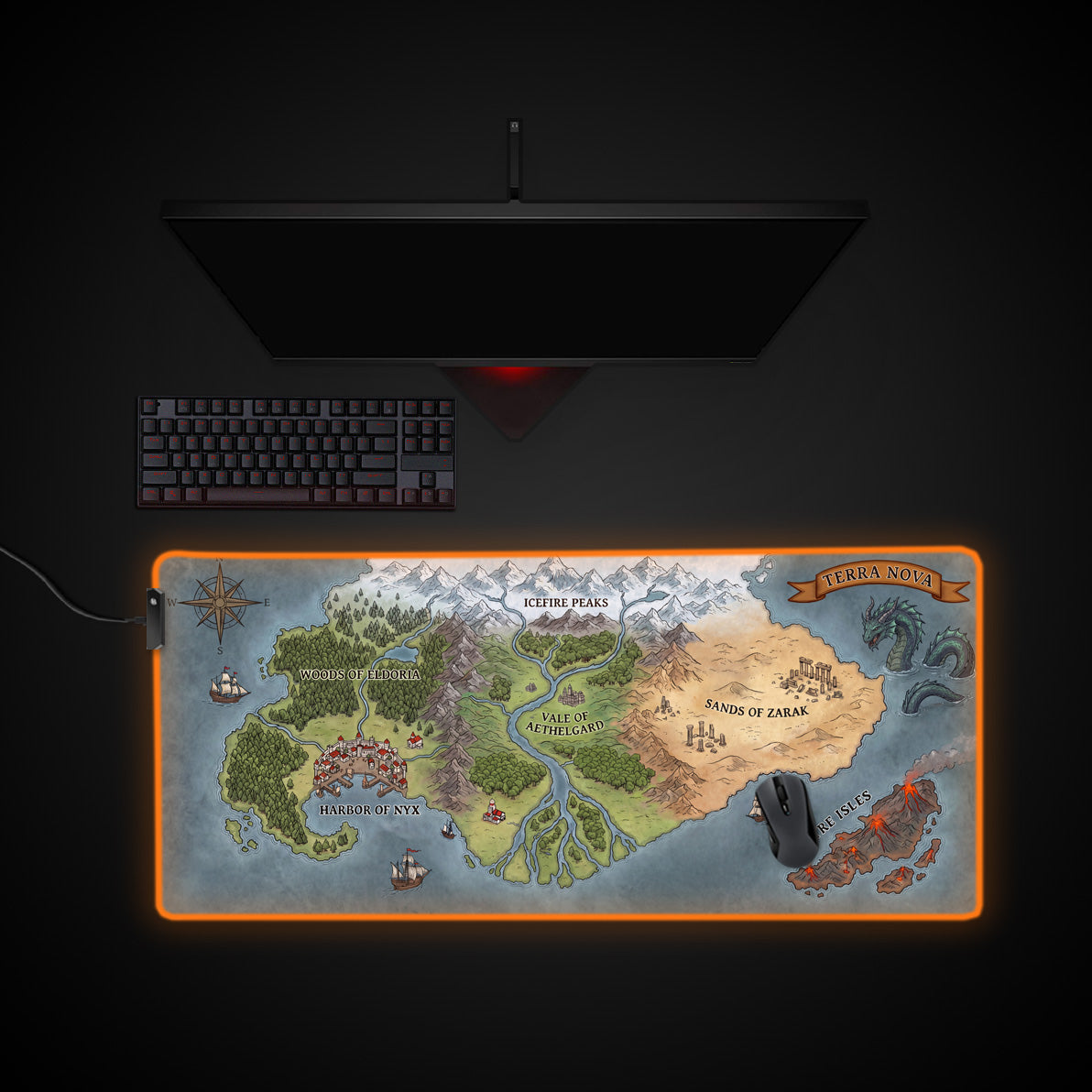 Terra Nova Map desk mat with RGB edge lighting