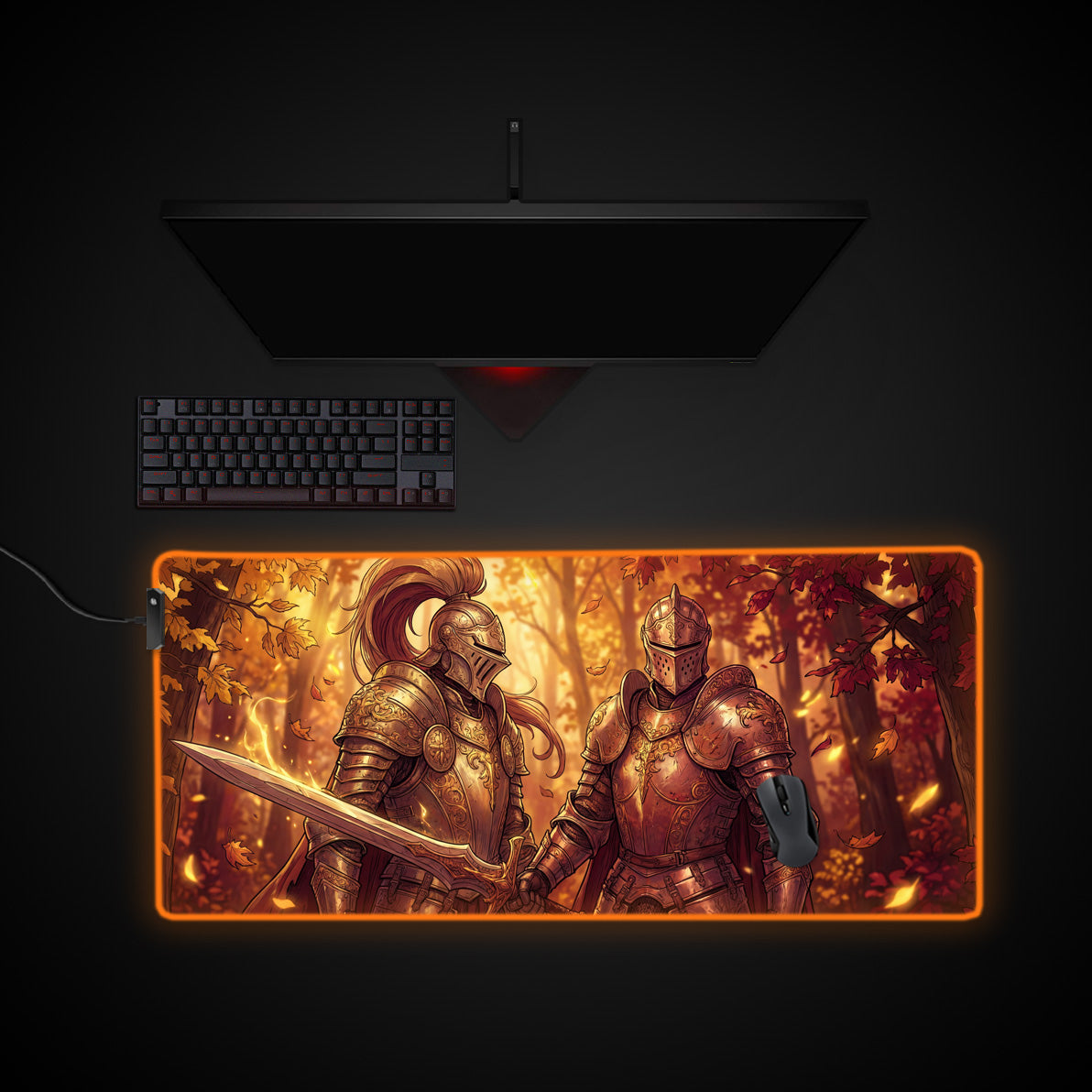 Sworn Brotherhood desk mat with RGB edge lighting