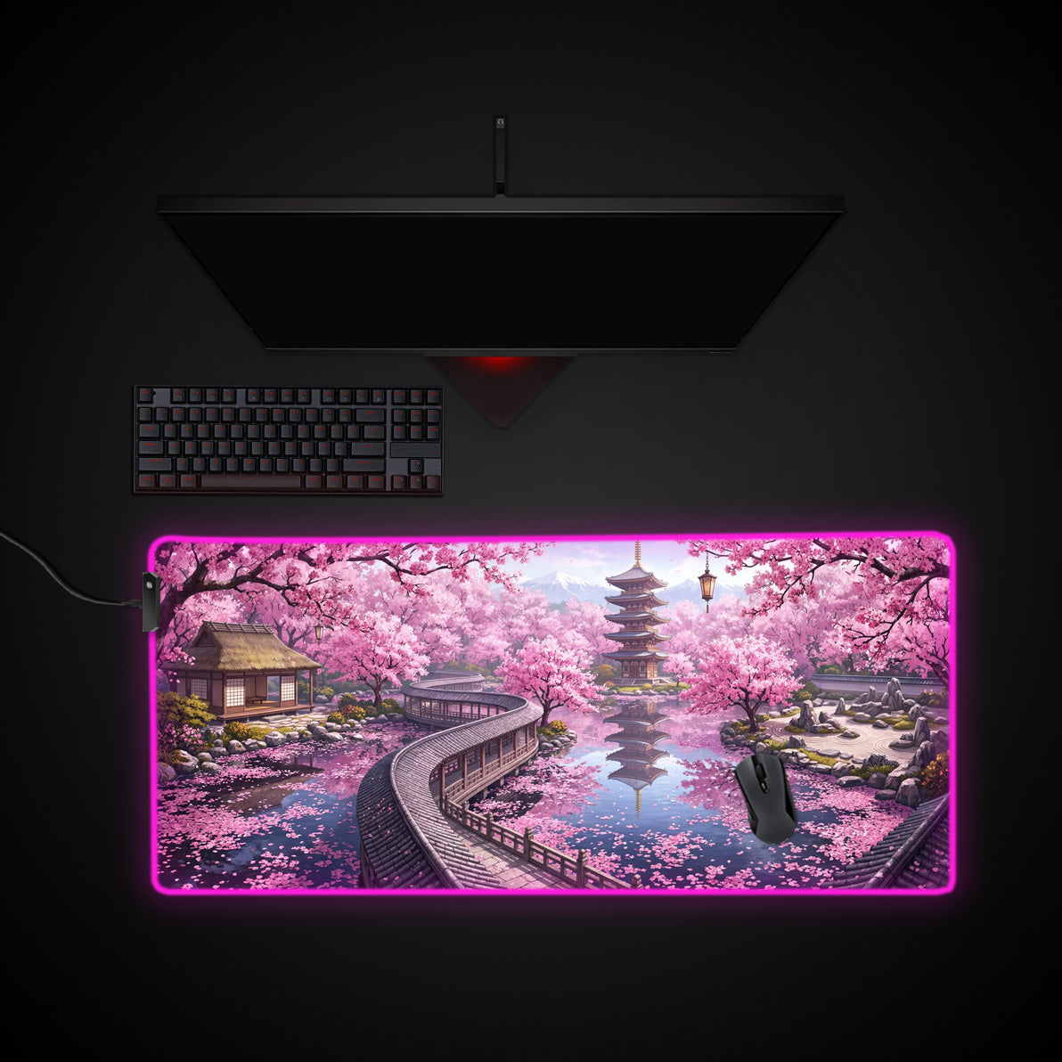 Tranquil Spring desk mat with RGB edge lighting