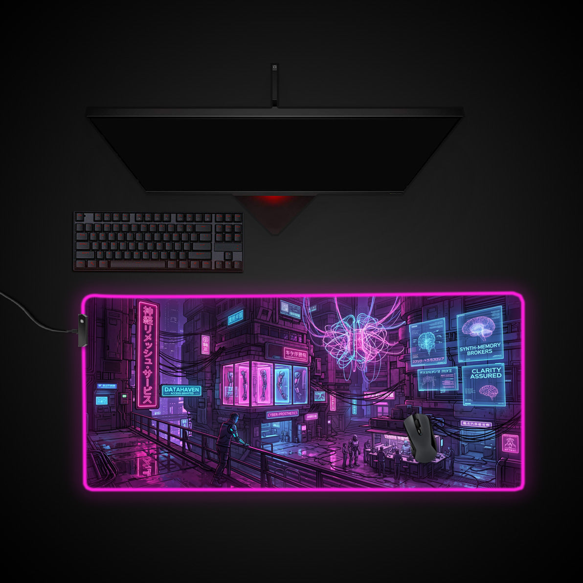Neural Datahaven desk mat with RGB edge lighting