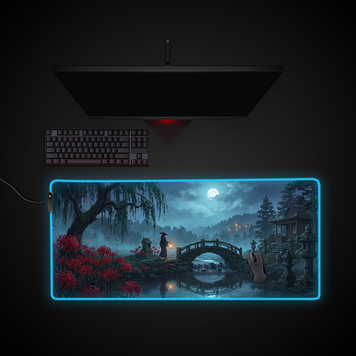 Weeping Willow desk mat with RGB edge lighting