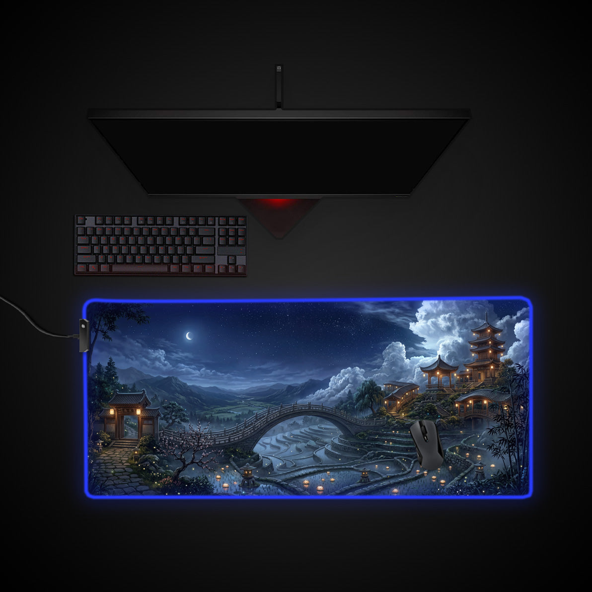 Moonlit Terraces desk mat with RGB edge lighting