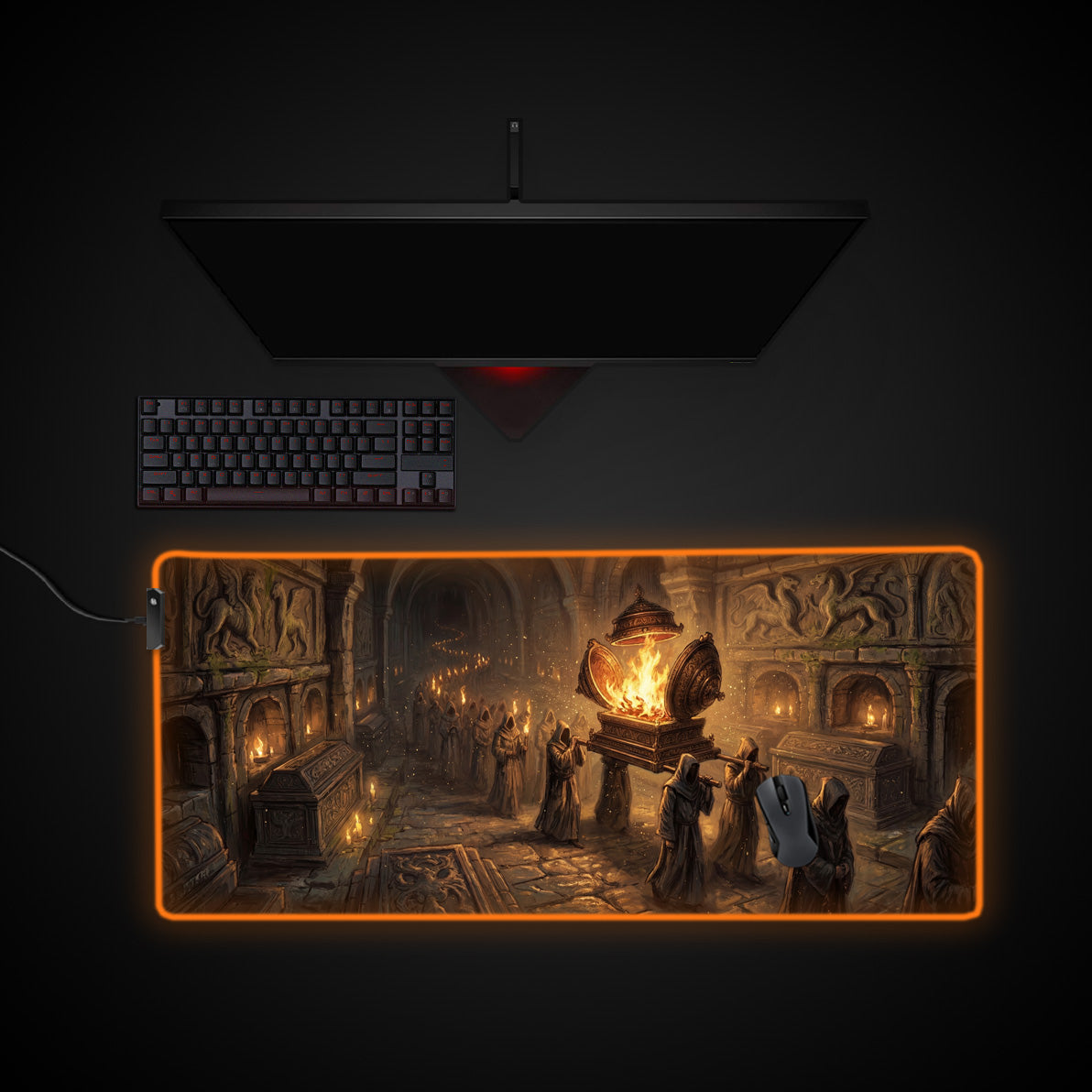 Ashen Pilgrimage desk mat with RGB edge lighting