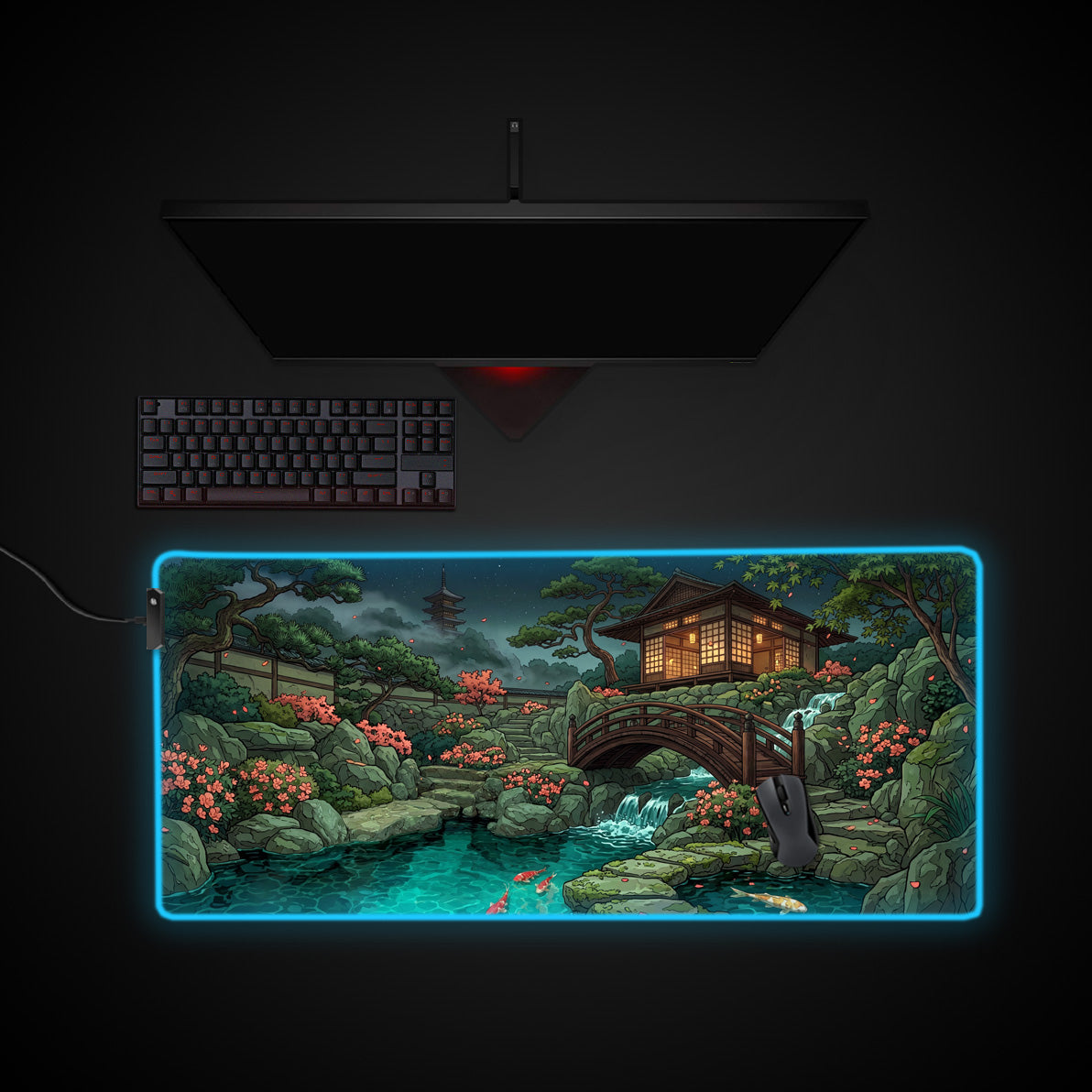 Midnight Tea House desk mat with RGB edge lighting