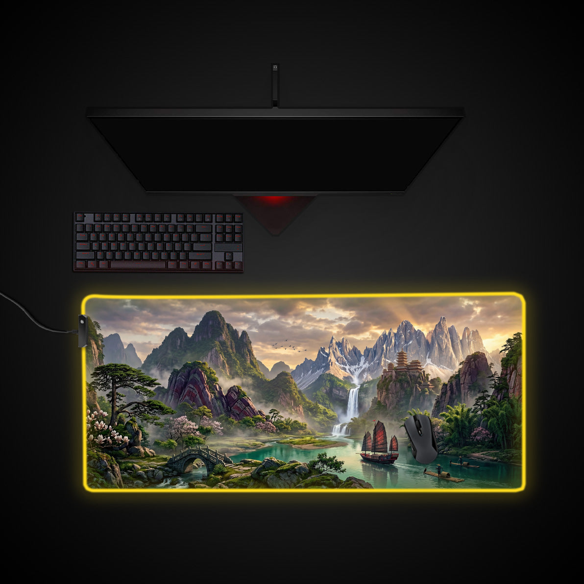 Imperial River Valley desk mat with RGB edge lighting