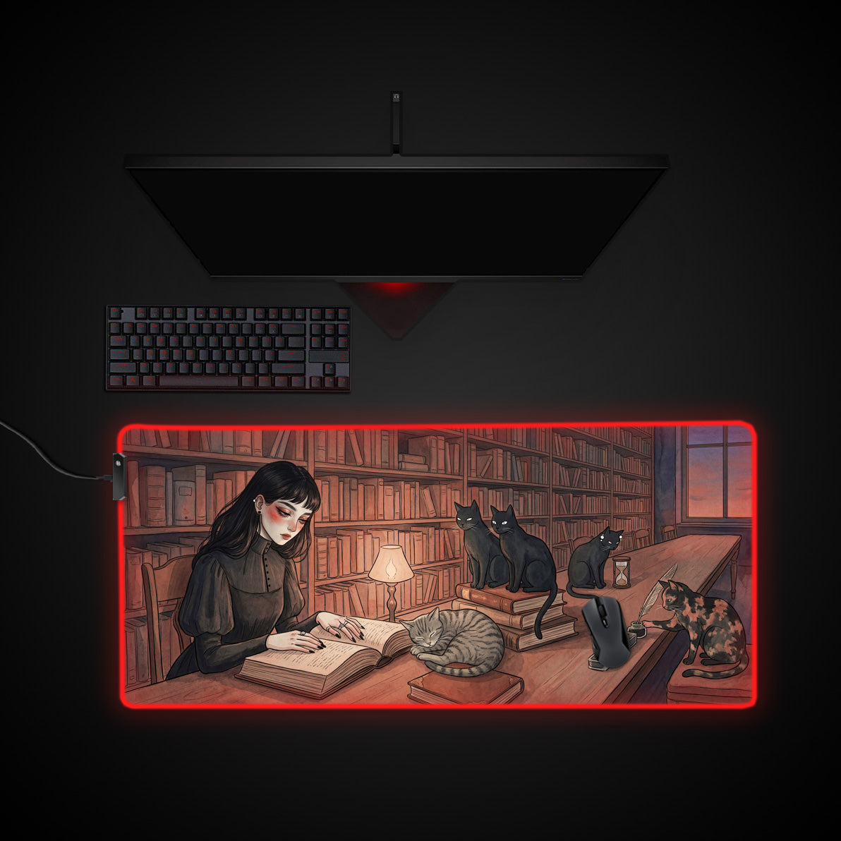 Midnight Library desk mat with RGB edge lighting