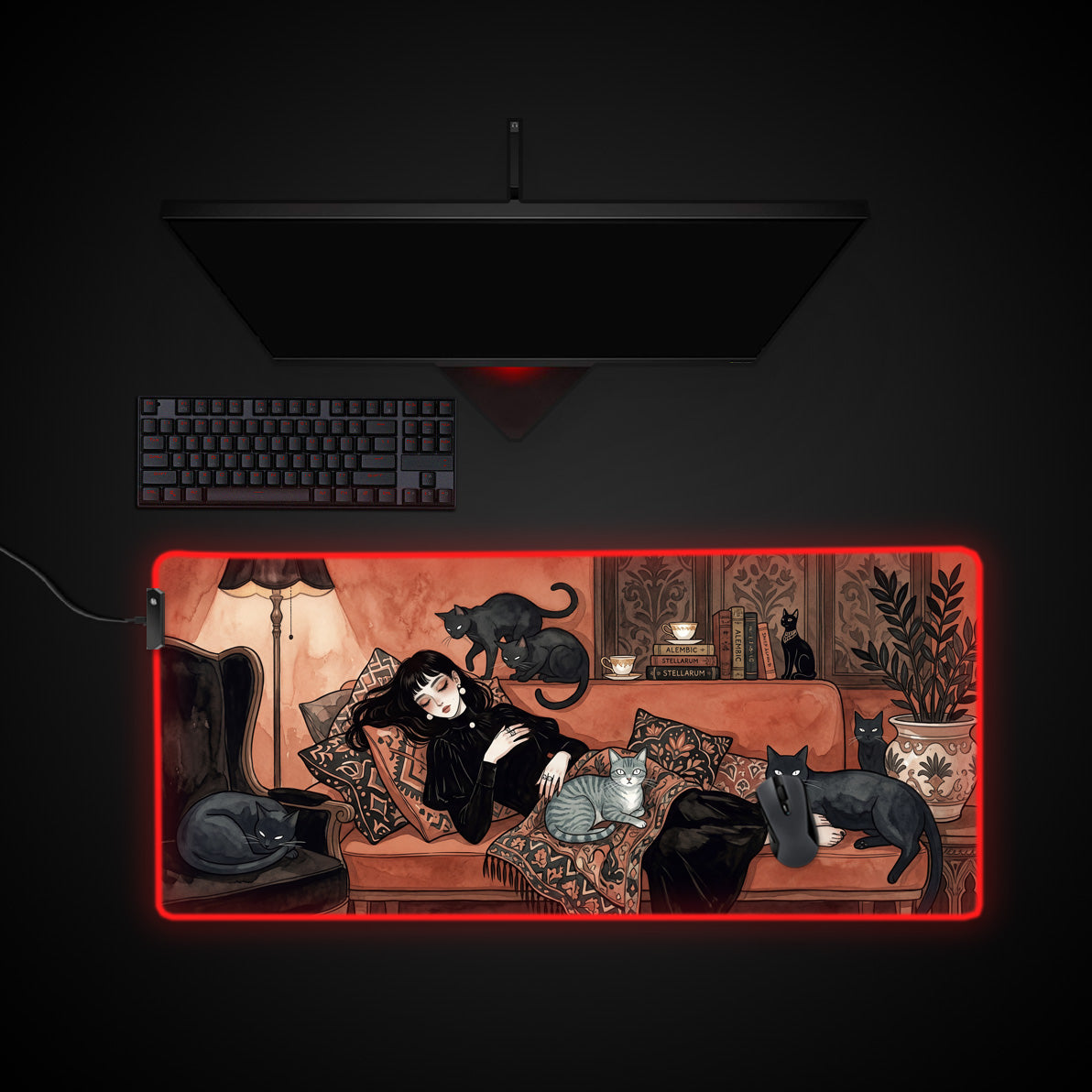 Familiar Rest desk mat with RGB edge lighting