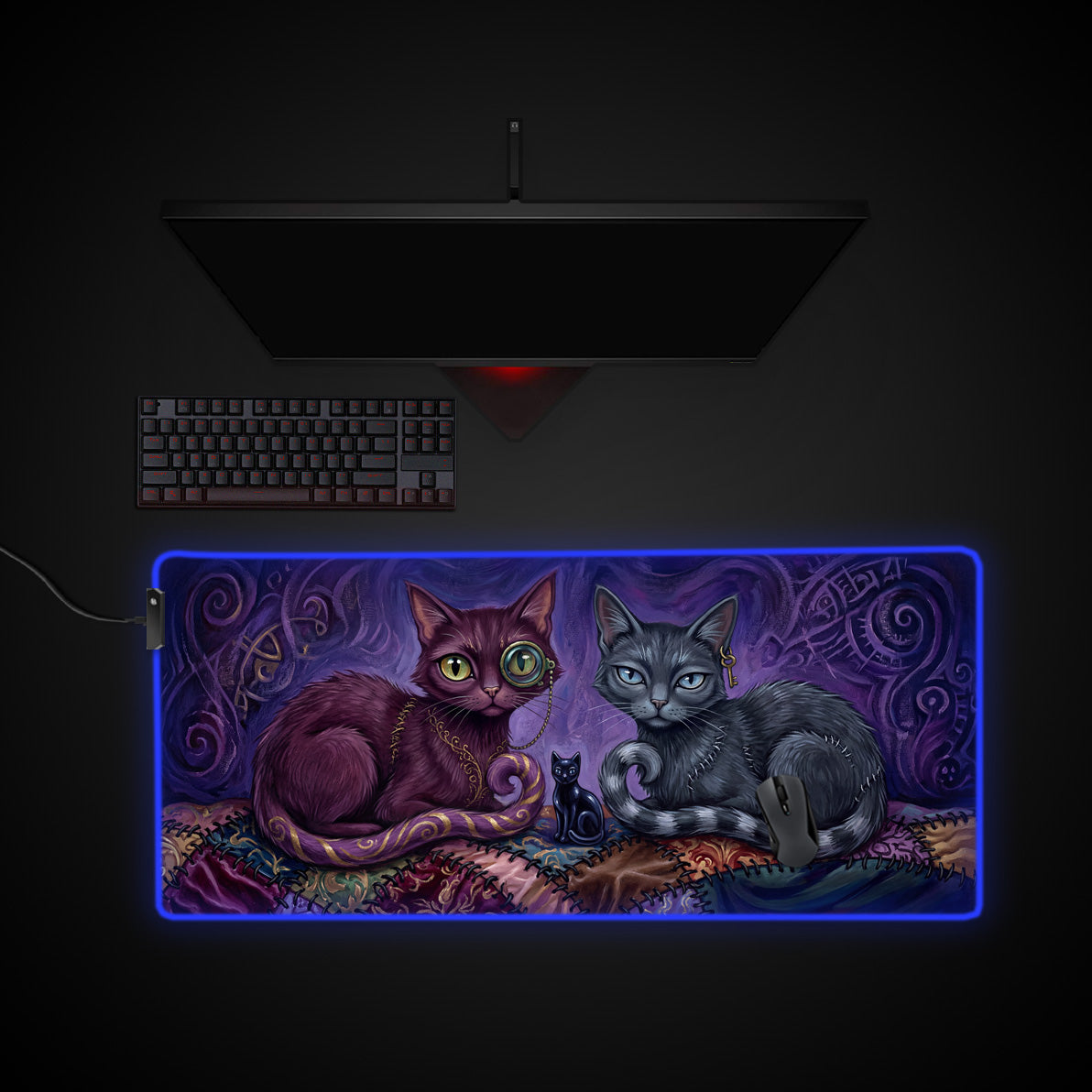 Stitched Shadows desk mat with RGB edge lighting