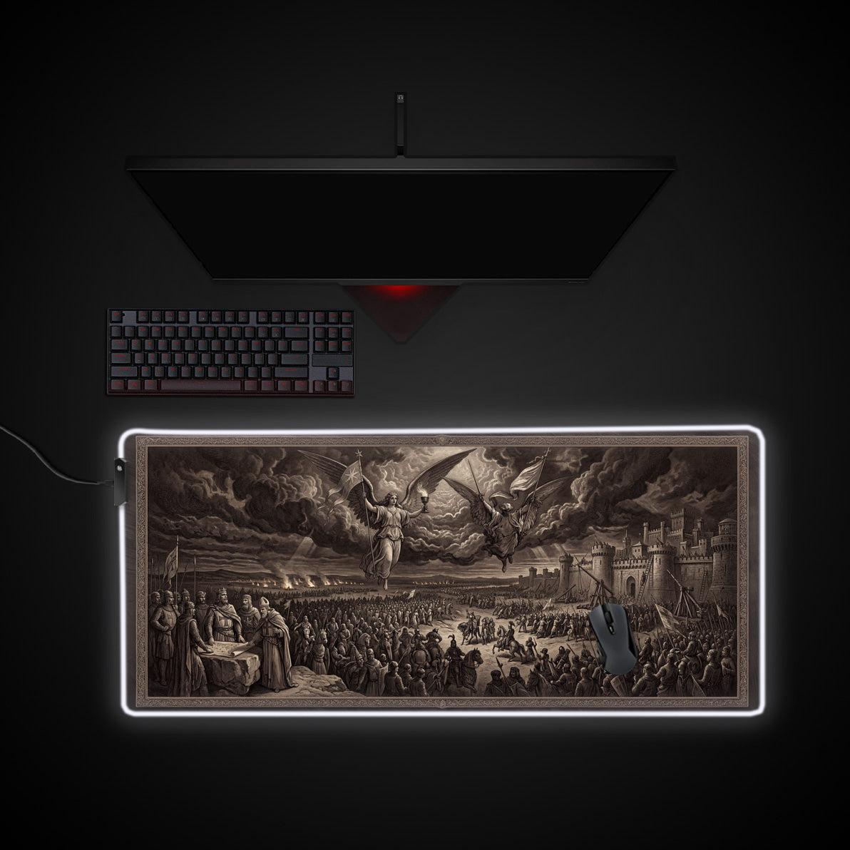 Divine Siege desk mat with RGB edge lighting