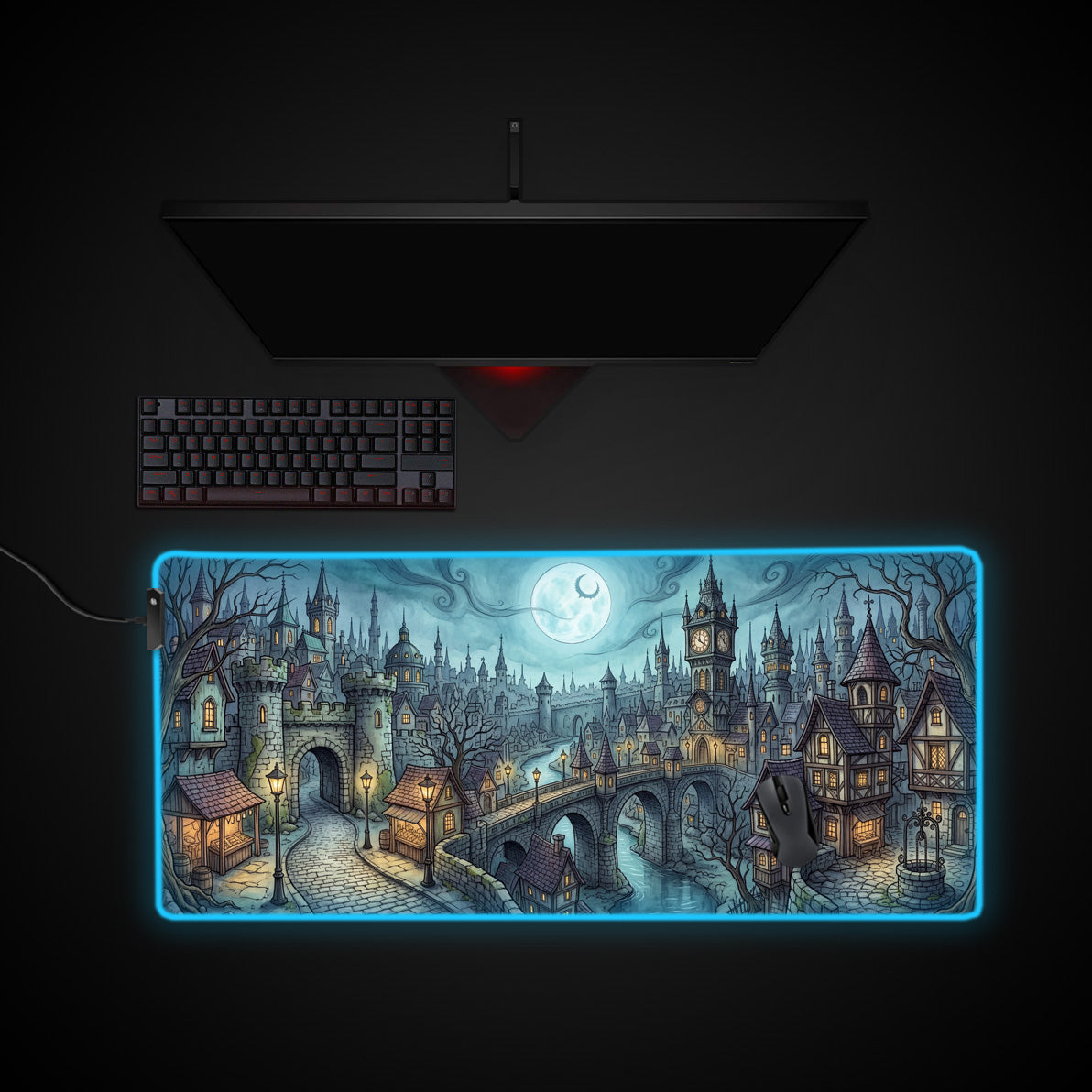 Twilight Hollow desk mat with RGB edge lighting