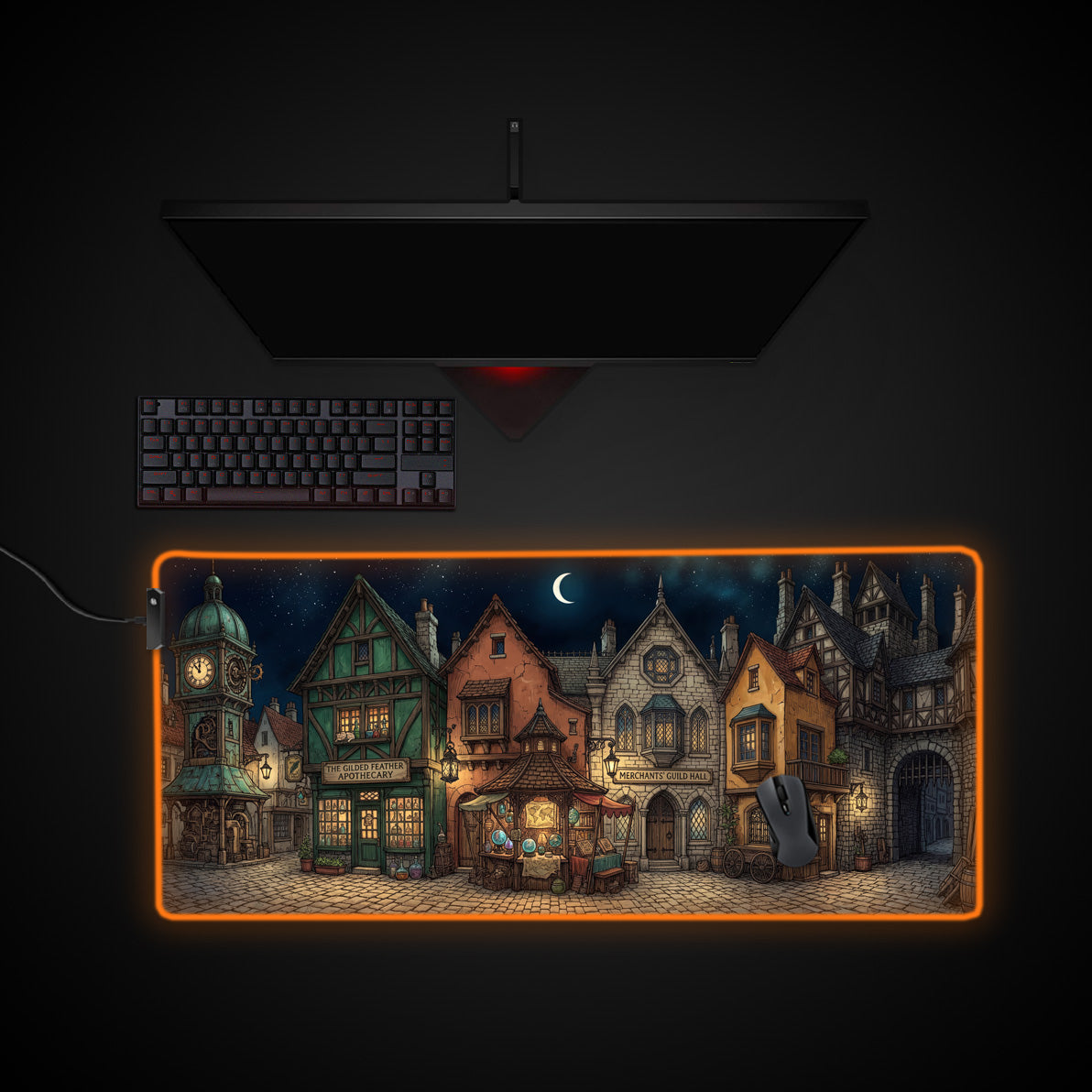 Merchant's Row desk mat with RGB edge lighting