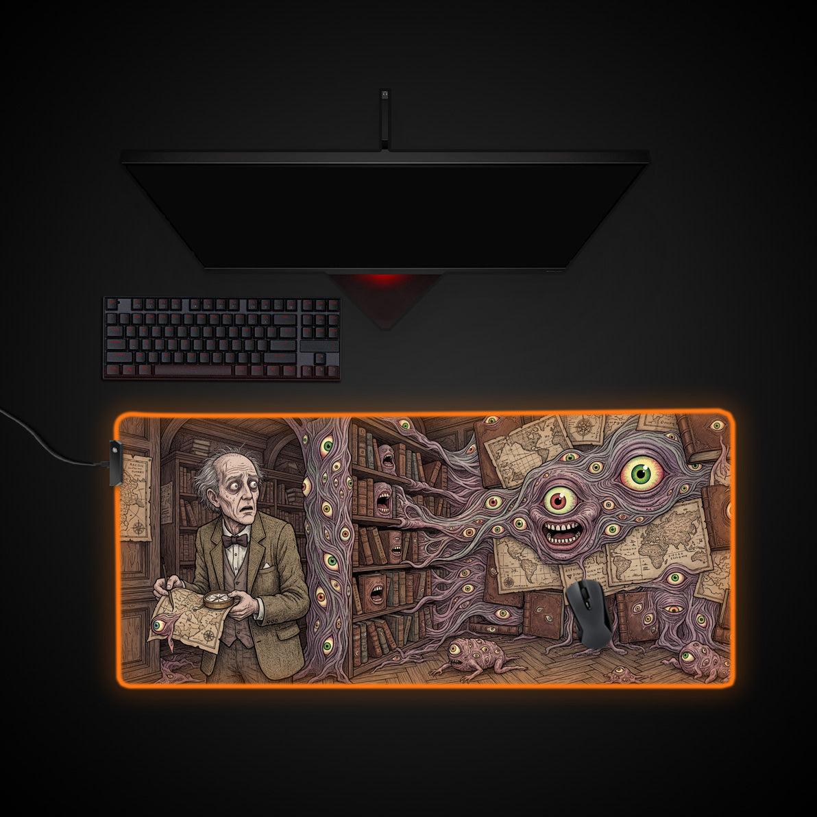 Forbidden Knowledge desk mat with RGB edge lighting