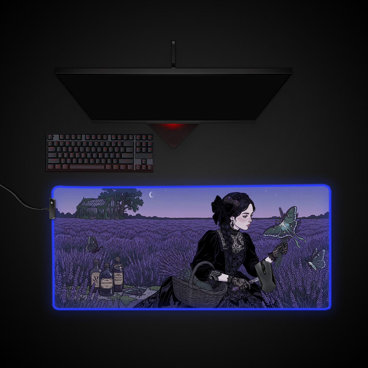 Lavender Apothecary desk mat with RGB edge lighting