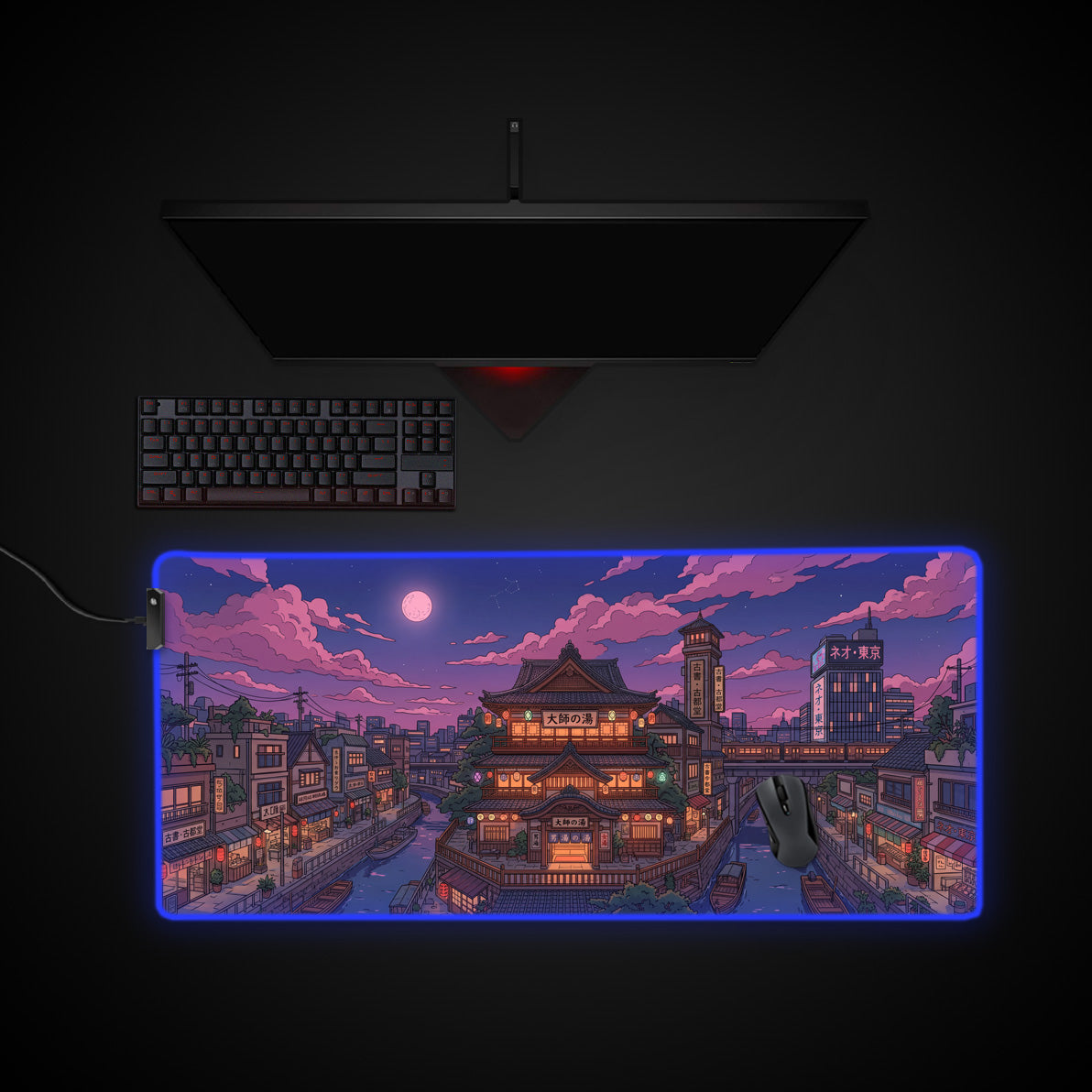 Spirit River Town desk mat with RGB edge lighting