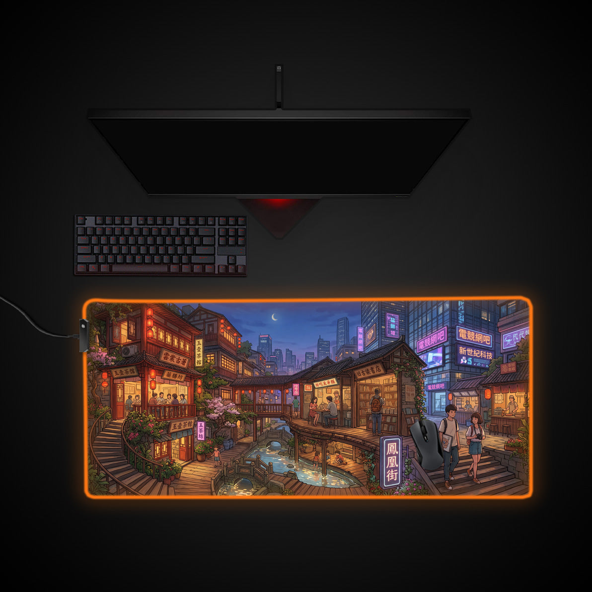 Hidden Tea Village desk mat with RGB edge lighting