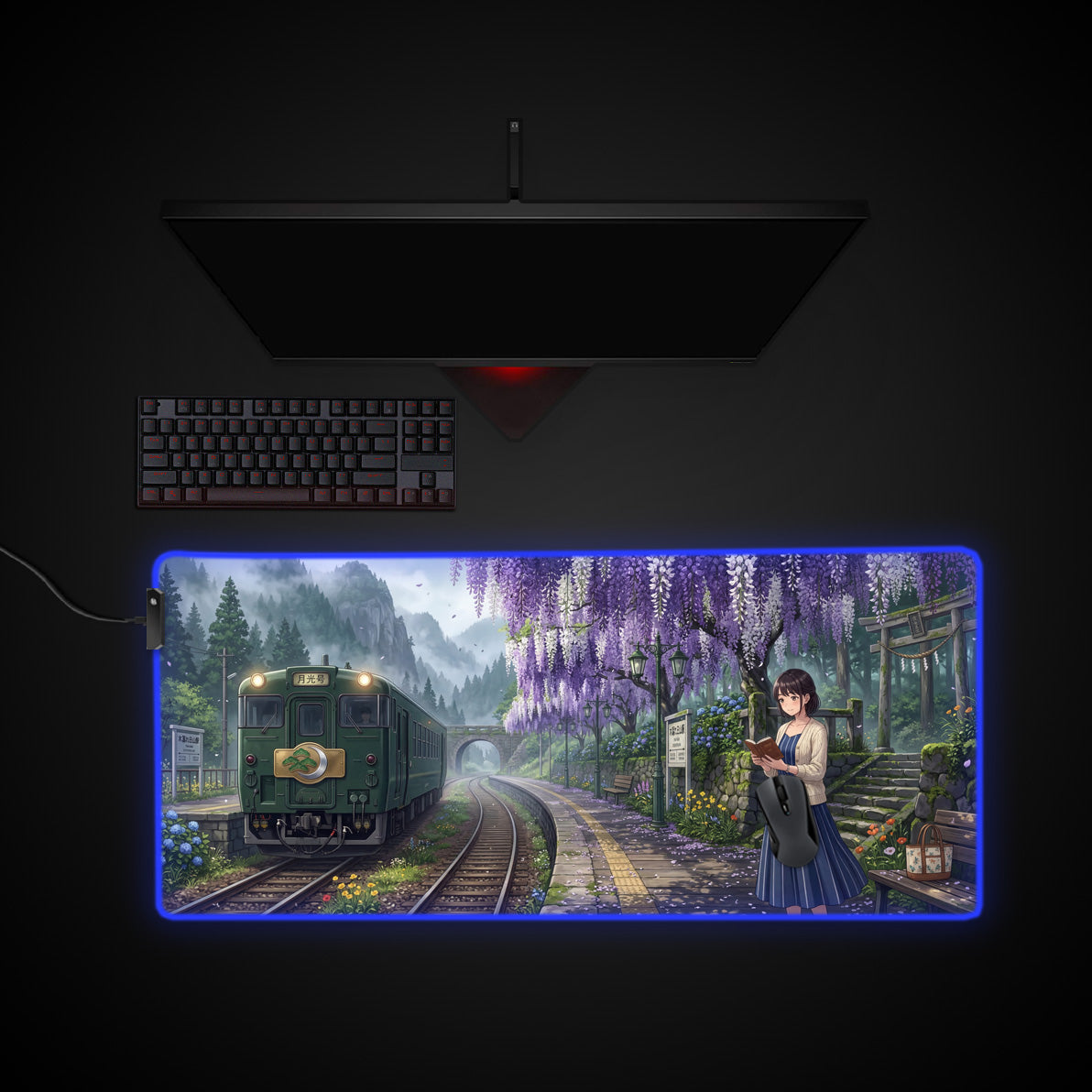 Quiet Departure desk mat with RGB edge lighting
